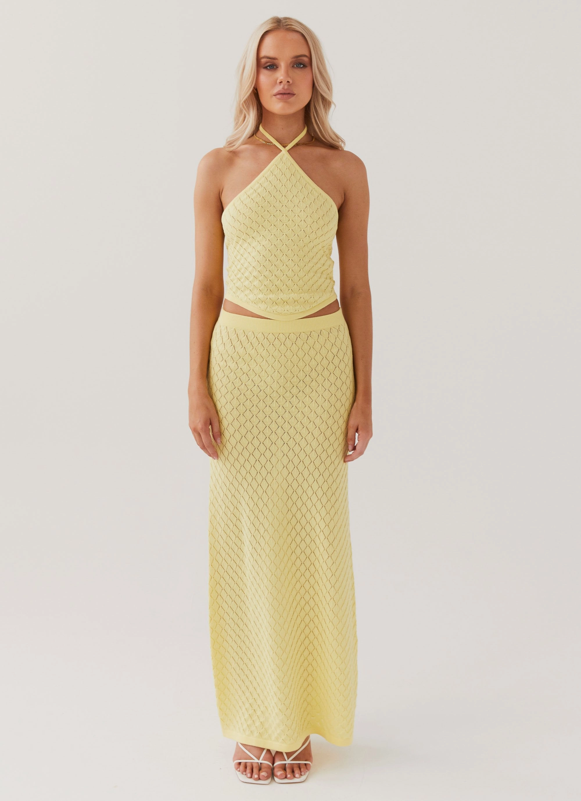 Amanza Knit Maxi Skirt - Lemon Design Detail Tropical theme