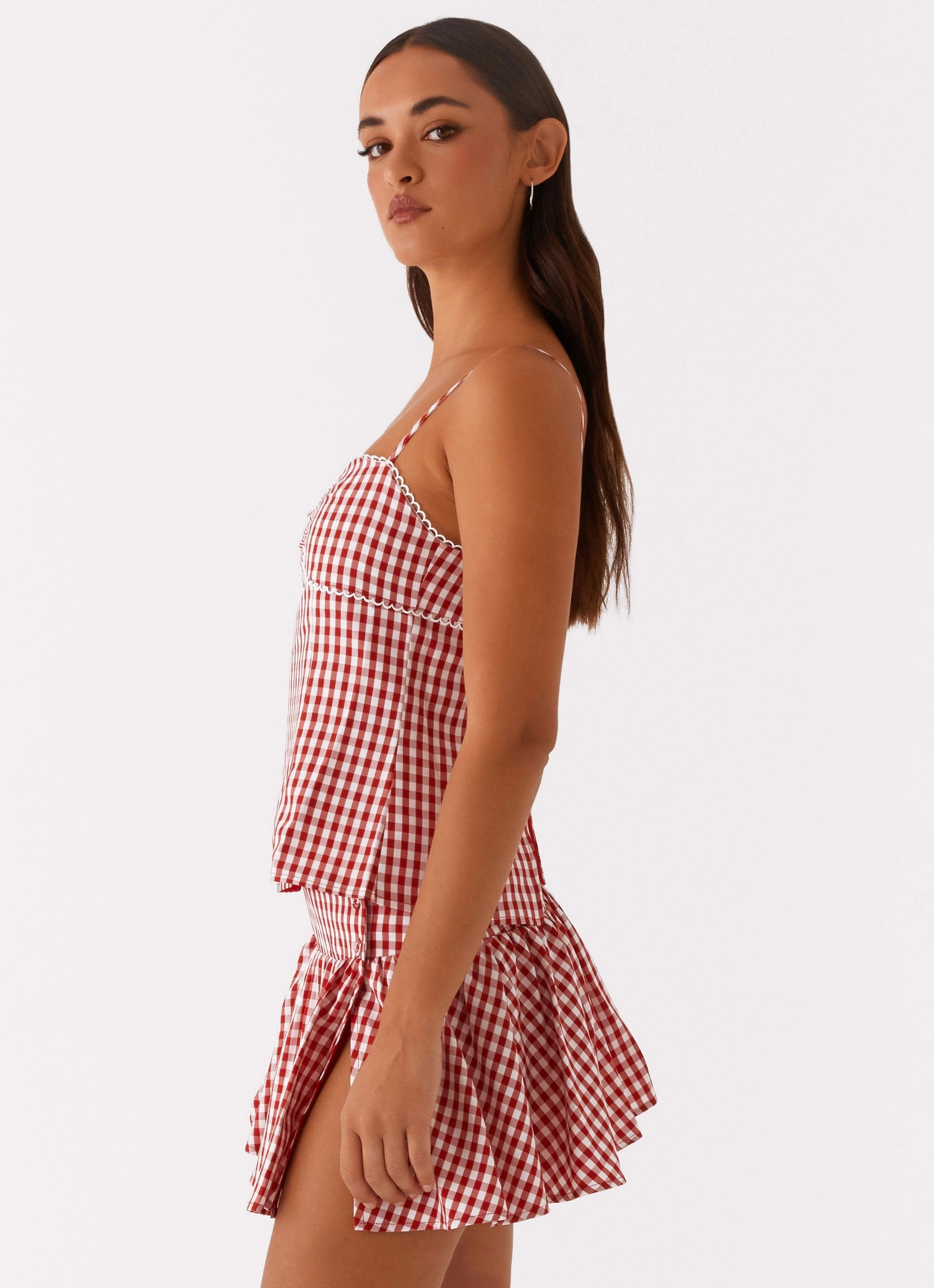Breathable Knit Fabric Bellamy Top - Red Gingham