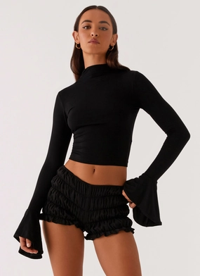 Reggie Long Sleeve Top - Black Wide Shoulder Cut Comfy Fit