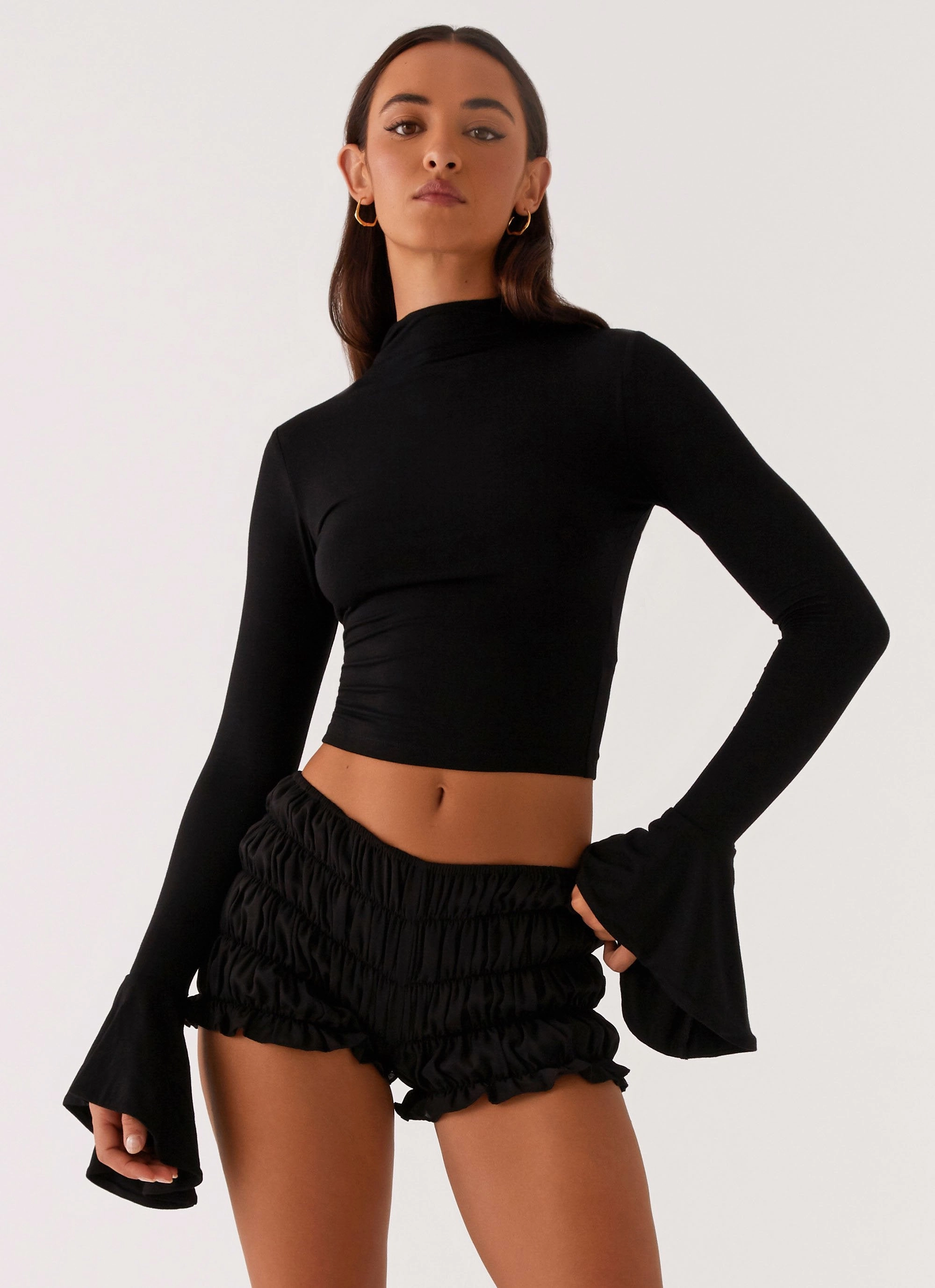 Reggie Long Sleeve Top - Black Wide Shoulder Cut Comfy Fit