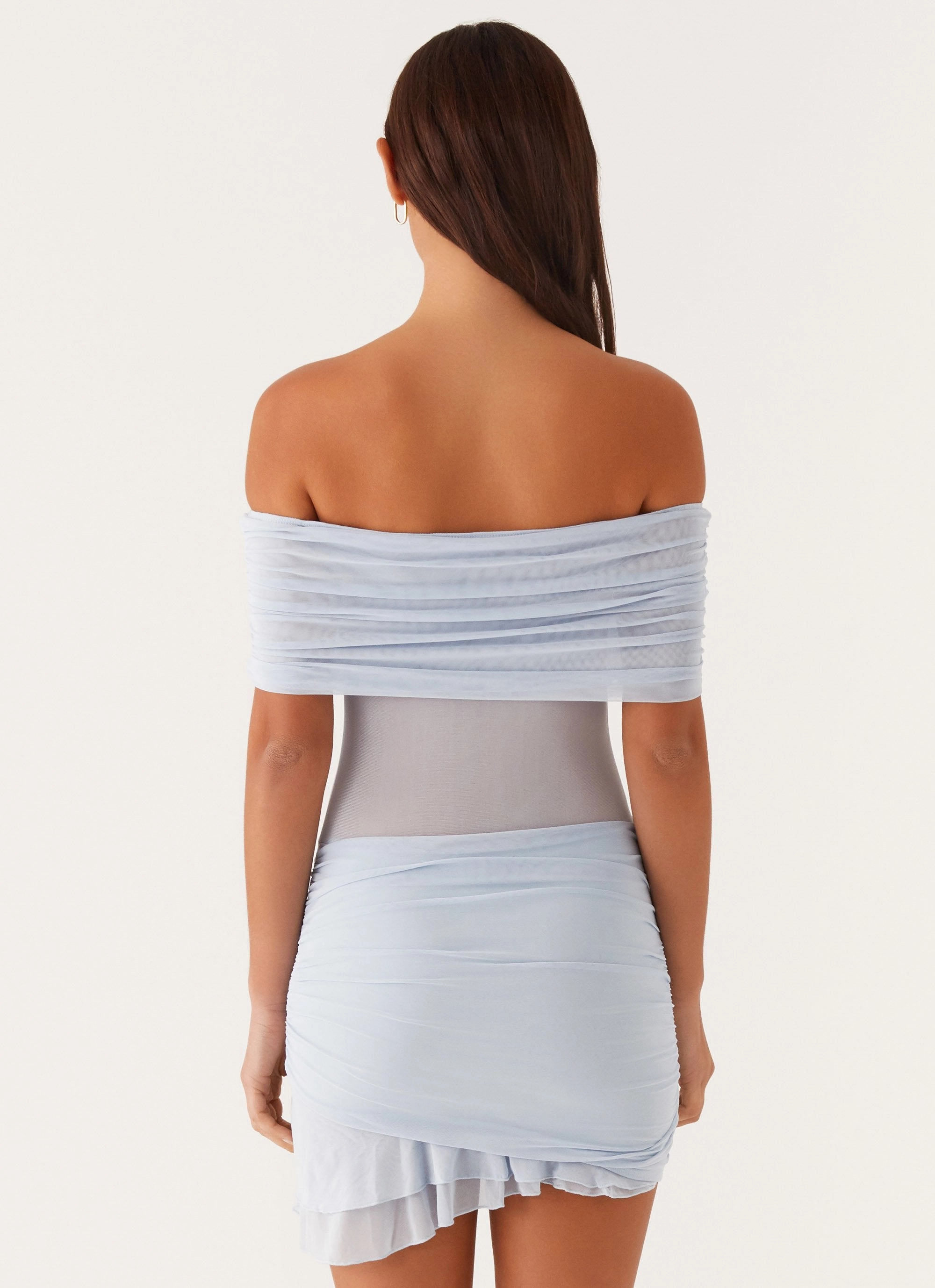 Nelly Off Shoulder Mini Dress - Blue Monochrome Mood