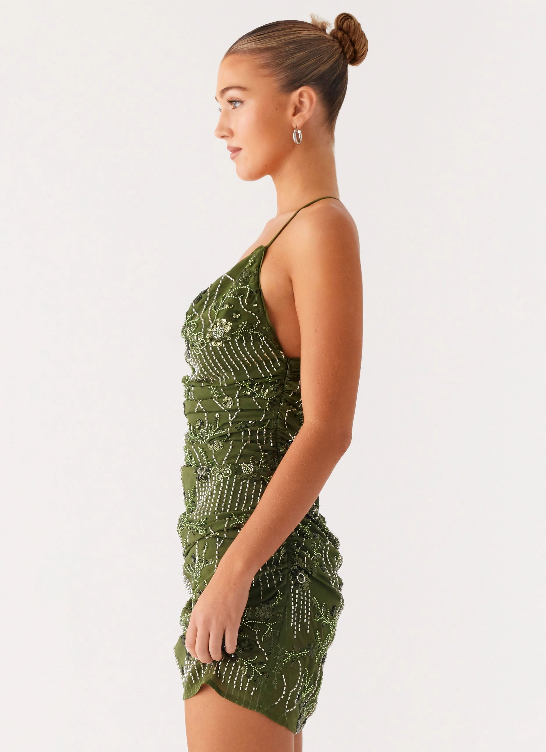 Seona Beaded Dress - Khaki Pop Texture