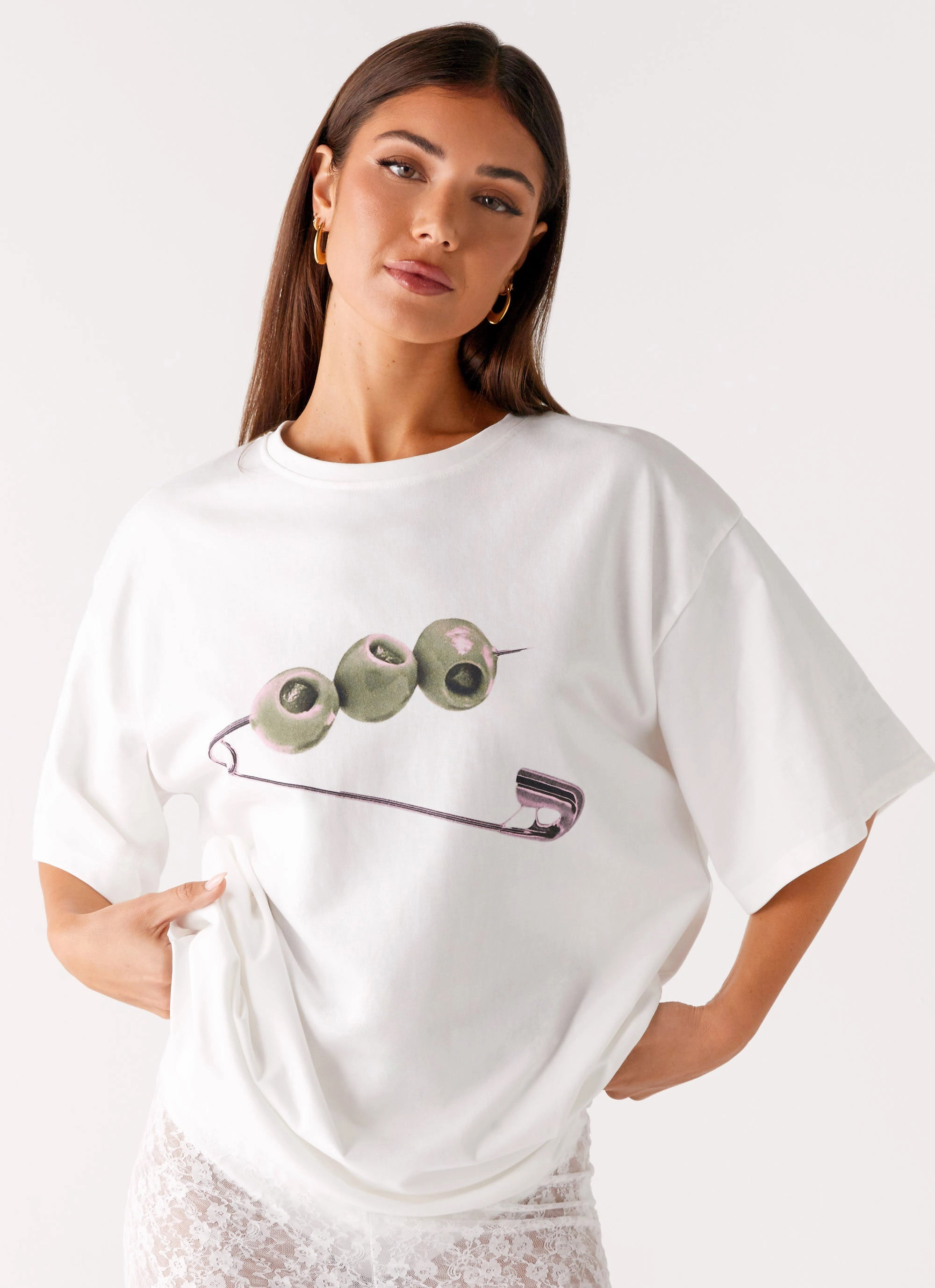 Olive Oversized Tee - White Perfect Layer