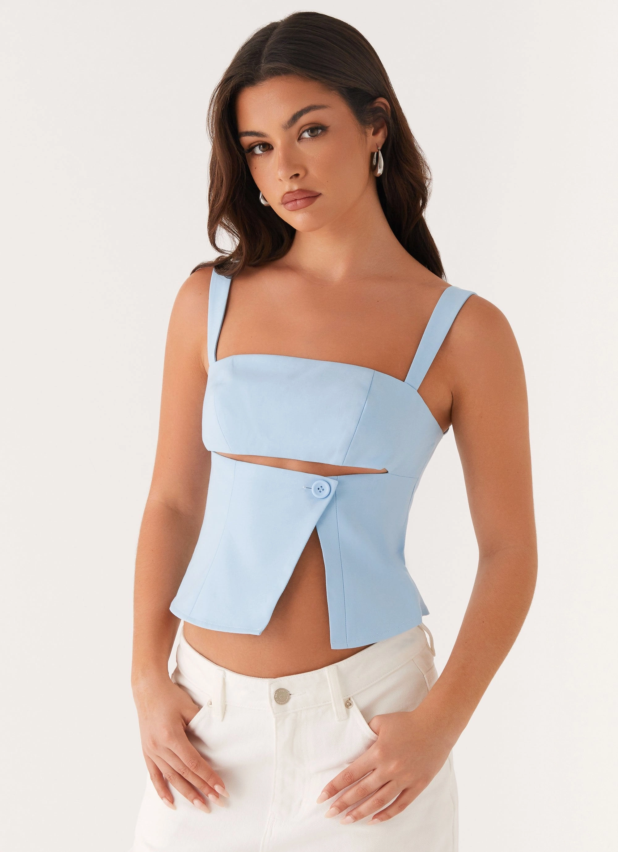 Pia Cut Out Top - Pastel Blue Minimalist Detailing VentilatedMeshPaneling
