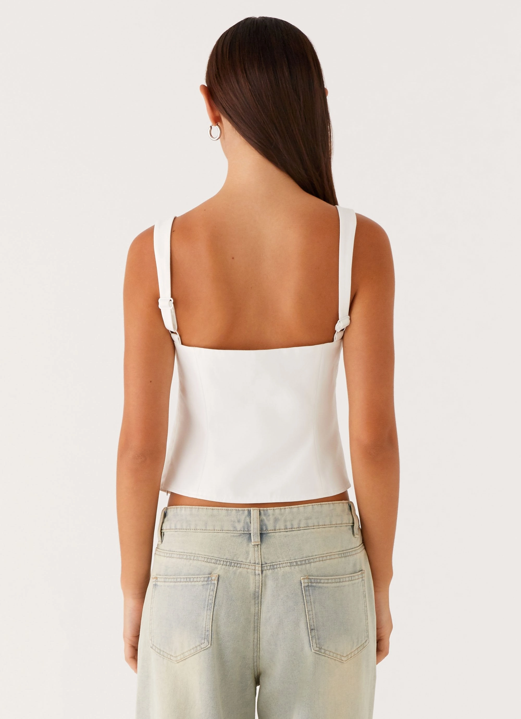 Distressed Texture Pia Cut Out Top - White