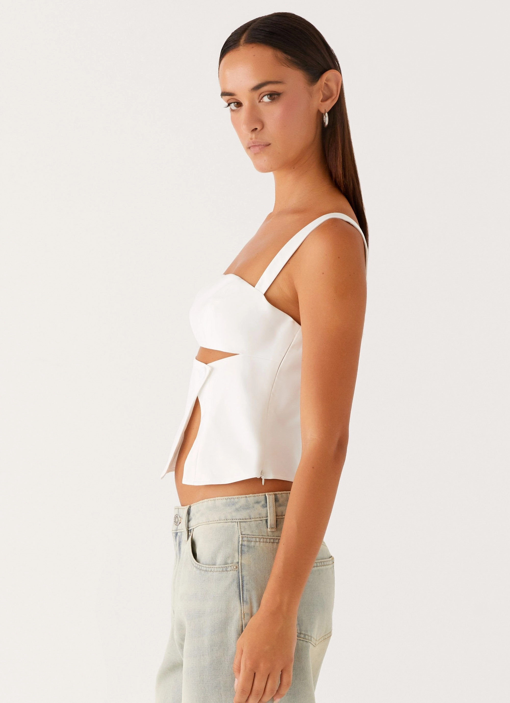 Pia Cut Out Top - White FlexibleNeckline V-neck Blouse