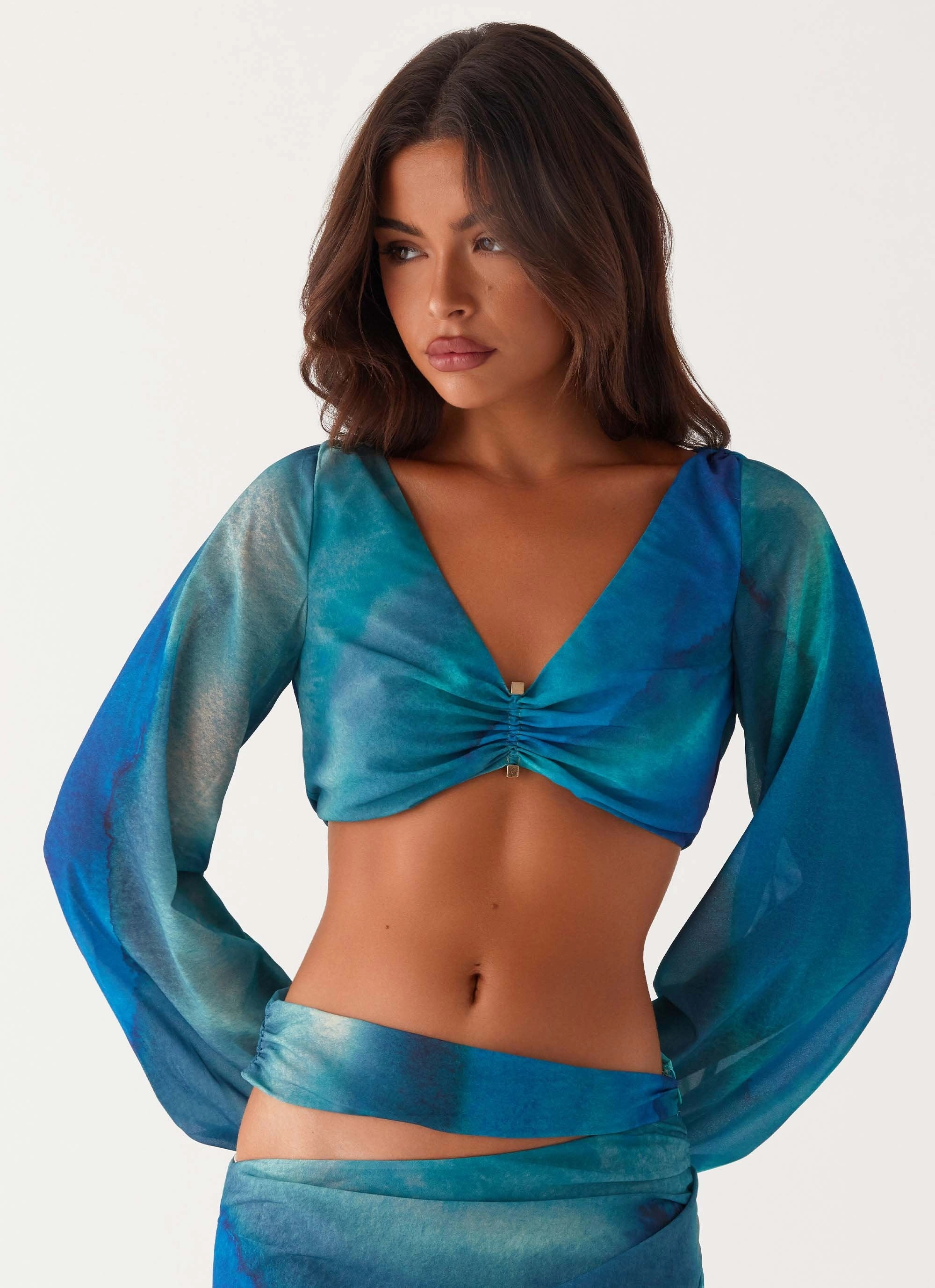 Sleek Layers Cashmere Blend Austin Long Sleeve Top - Blue Tie Dye