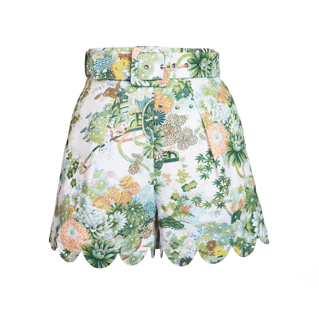 Comfy Design Wrinklefree MASON'S DAUGHTER | Belted Scallop Shorts, Spring Chinoiserie