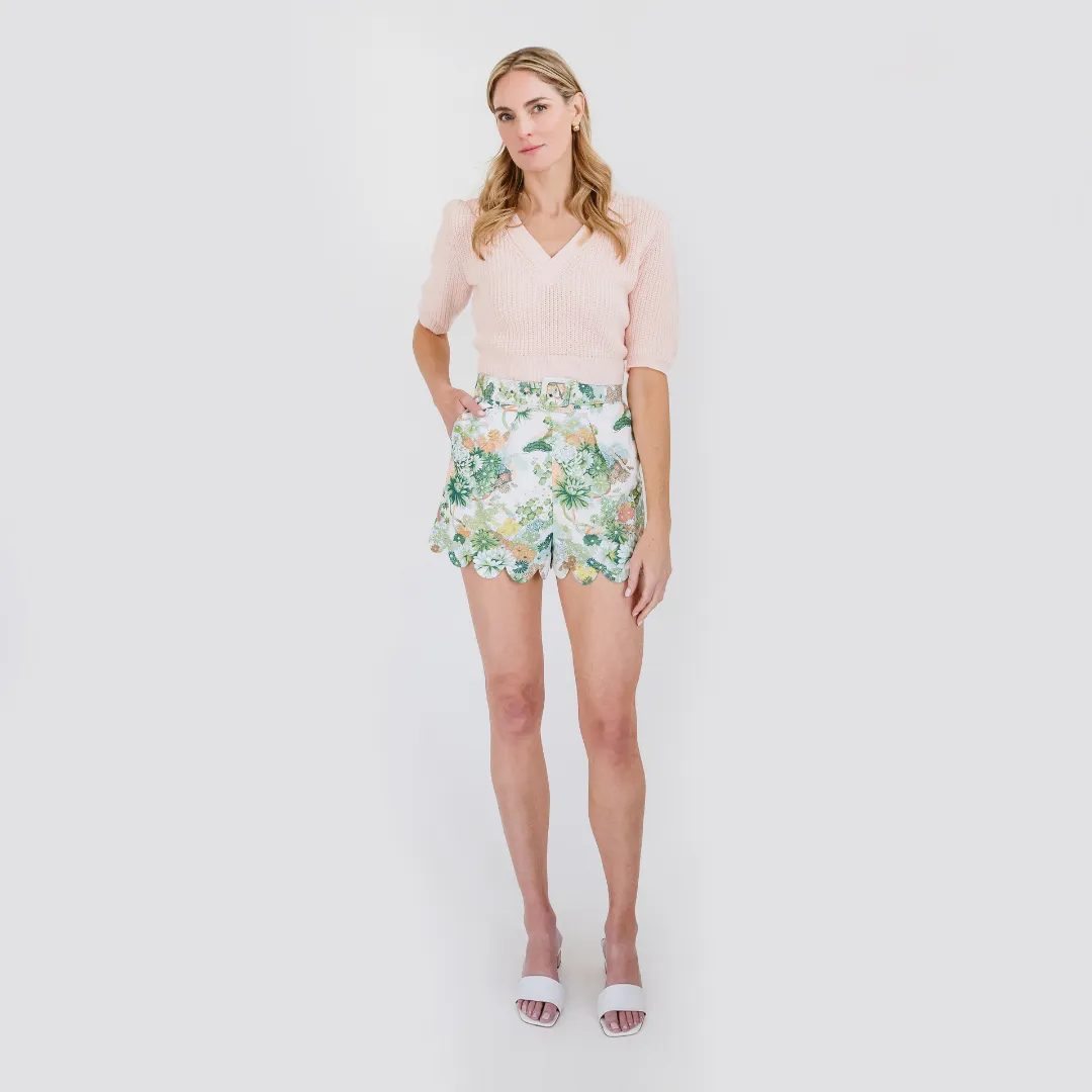 MASON'S DAUGHTER | Belted Scallop Shorts, Spring Chinoiserie Tough Materials Quick Fit Wear