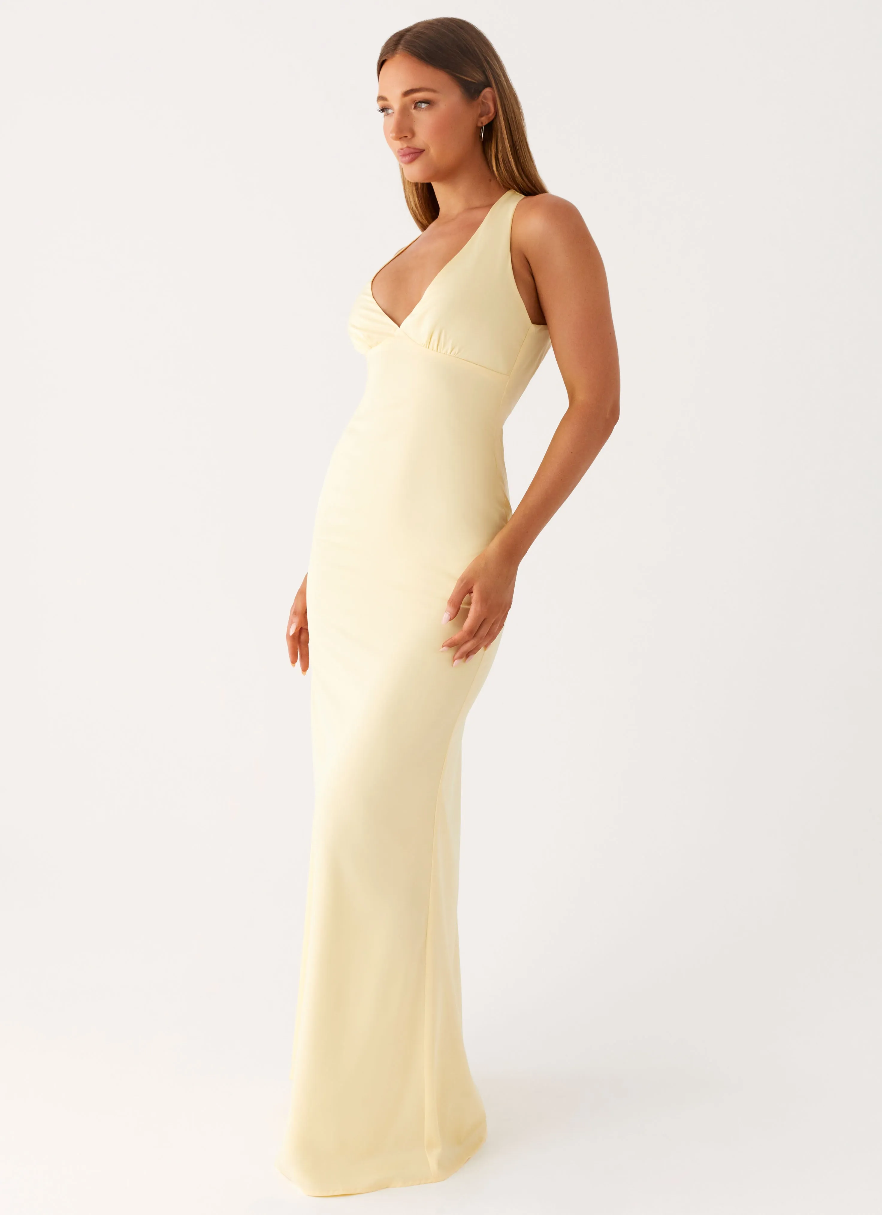 Desi Halterneck Maxi Dress - Yellow Moment Soft Elegant Mature