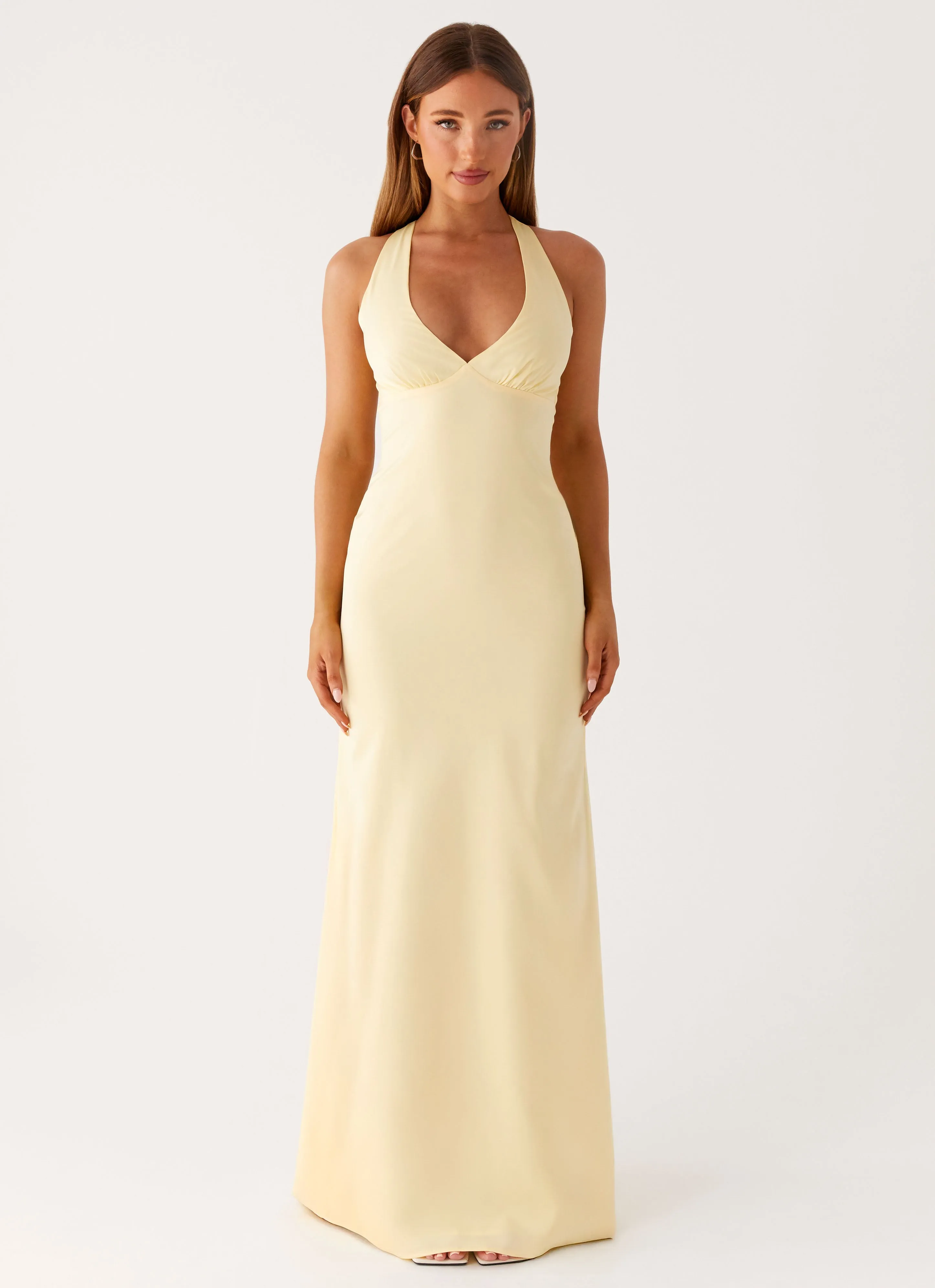 Desi Halterneck Maxi Dress - Yellow Skin-friendly Formal Setting