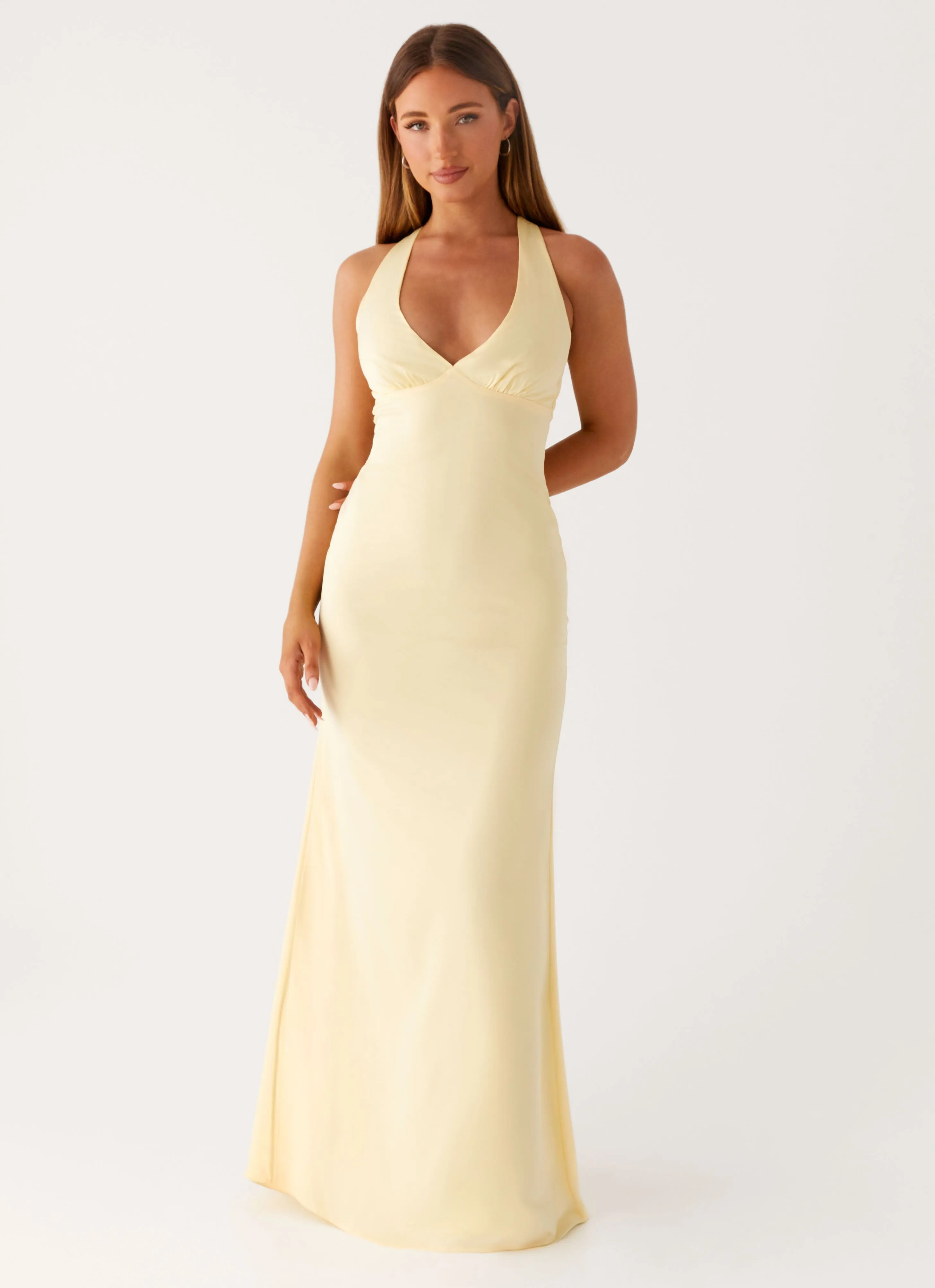 Desi Halterneck Maxi Dress - Yellow Smooth Curve