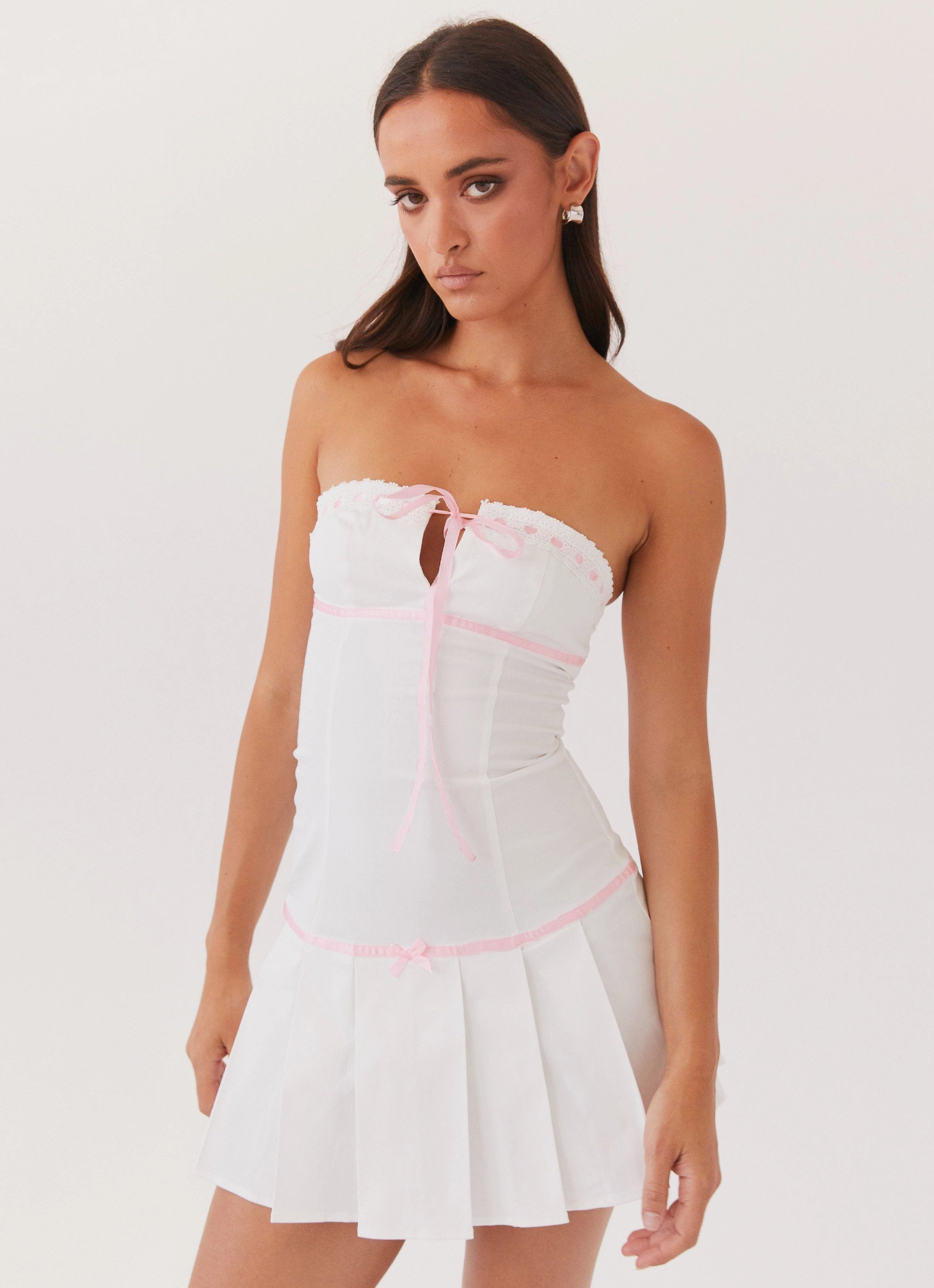 Comfort Fit Candy Coated Bustier Mini Dress - Pink Ribbon