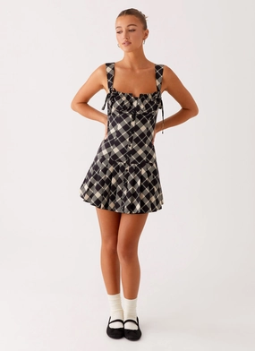 Tuni Mini Dress - Taupe Check Smooth Feel