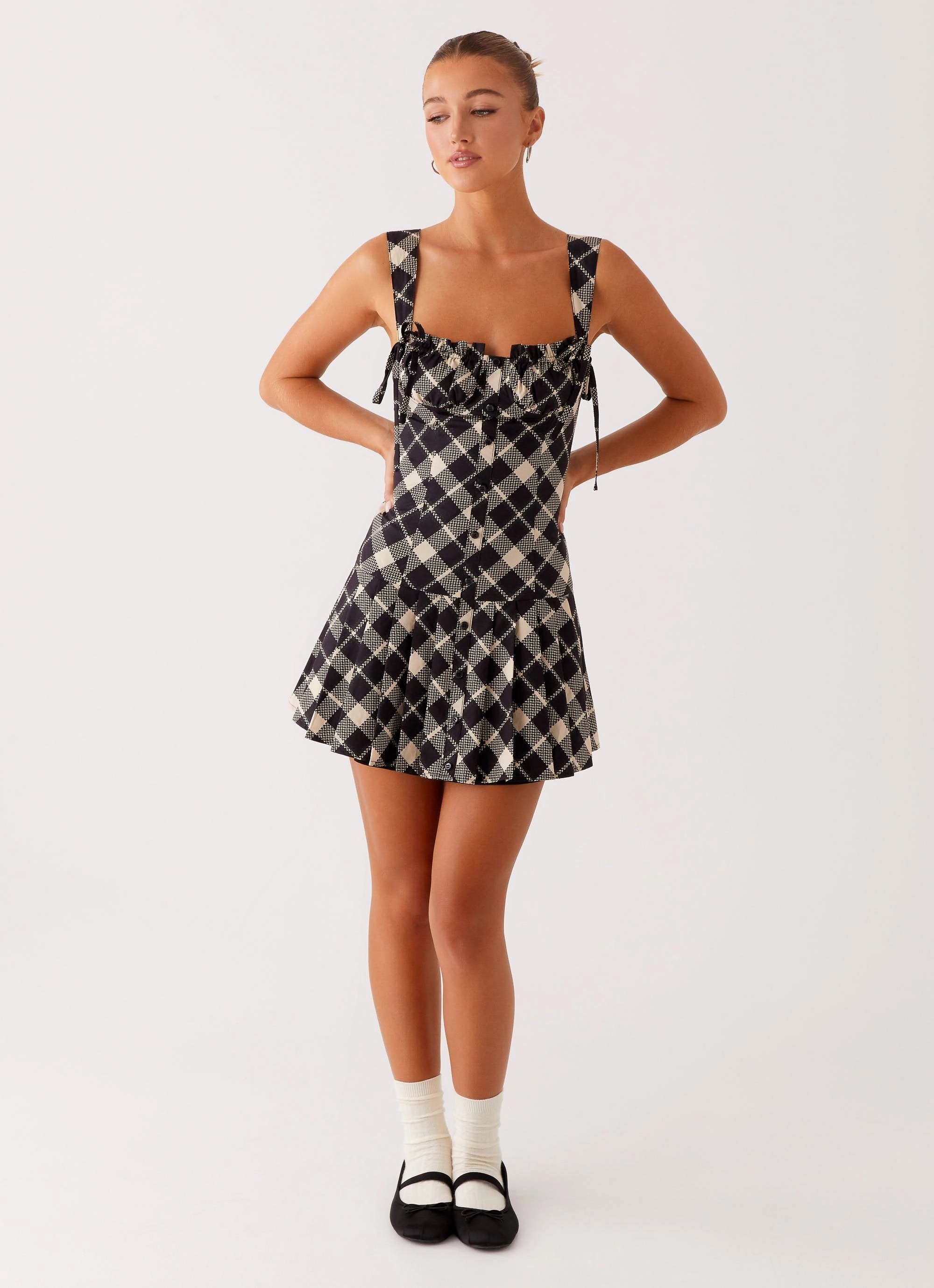 Tuni Mini Dress - Taupe Check Smooth Feel