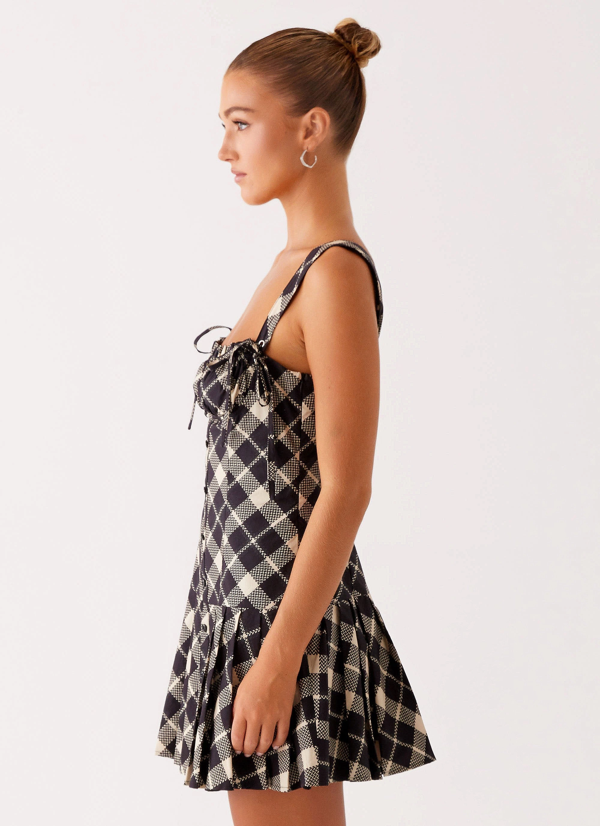 Tuni Mini Dress - Taupe Check Coral Soft Work Chic