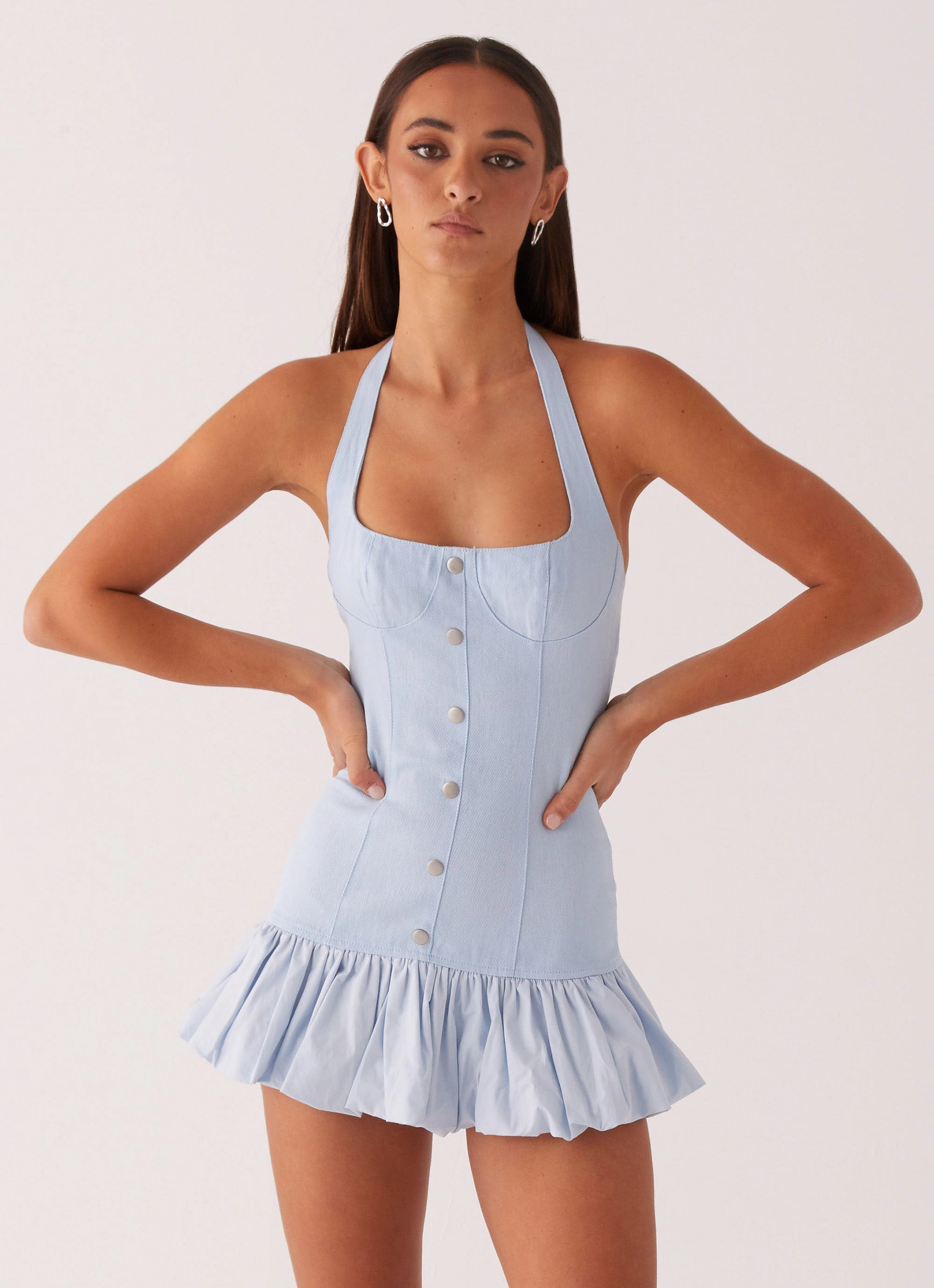 Georgina Denim Mini Dress - Light Blue Relax Draping