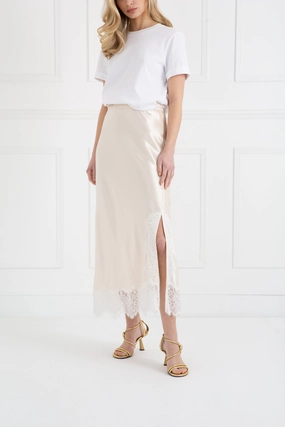 "The Orla" - Satin Lace Midi Skirt (Cream) Cozy Style