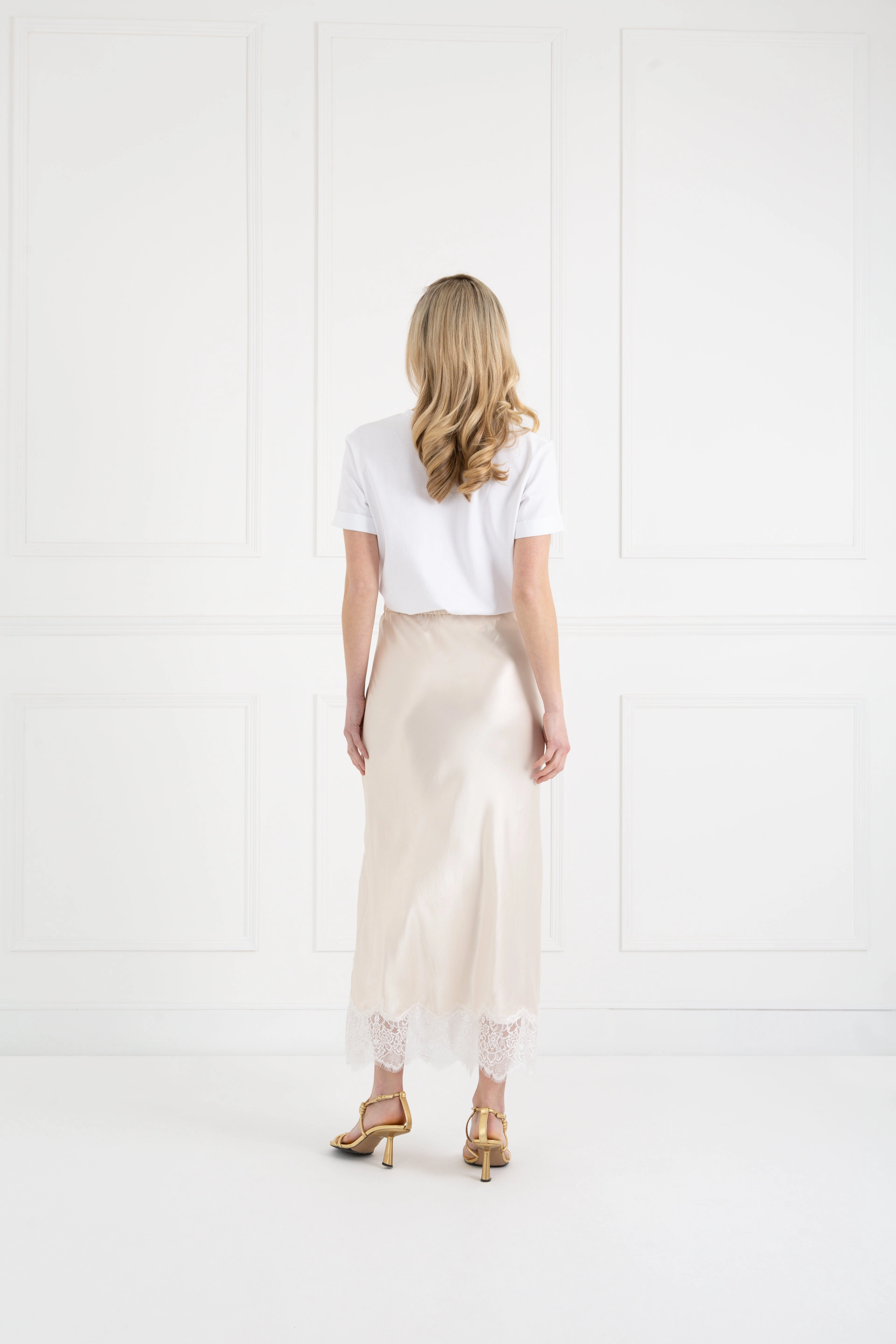 "The Orla" - Satin Lace Midi Skirt (Cream) Boho Mood Essential Piece