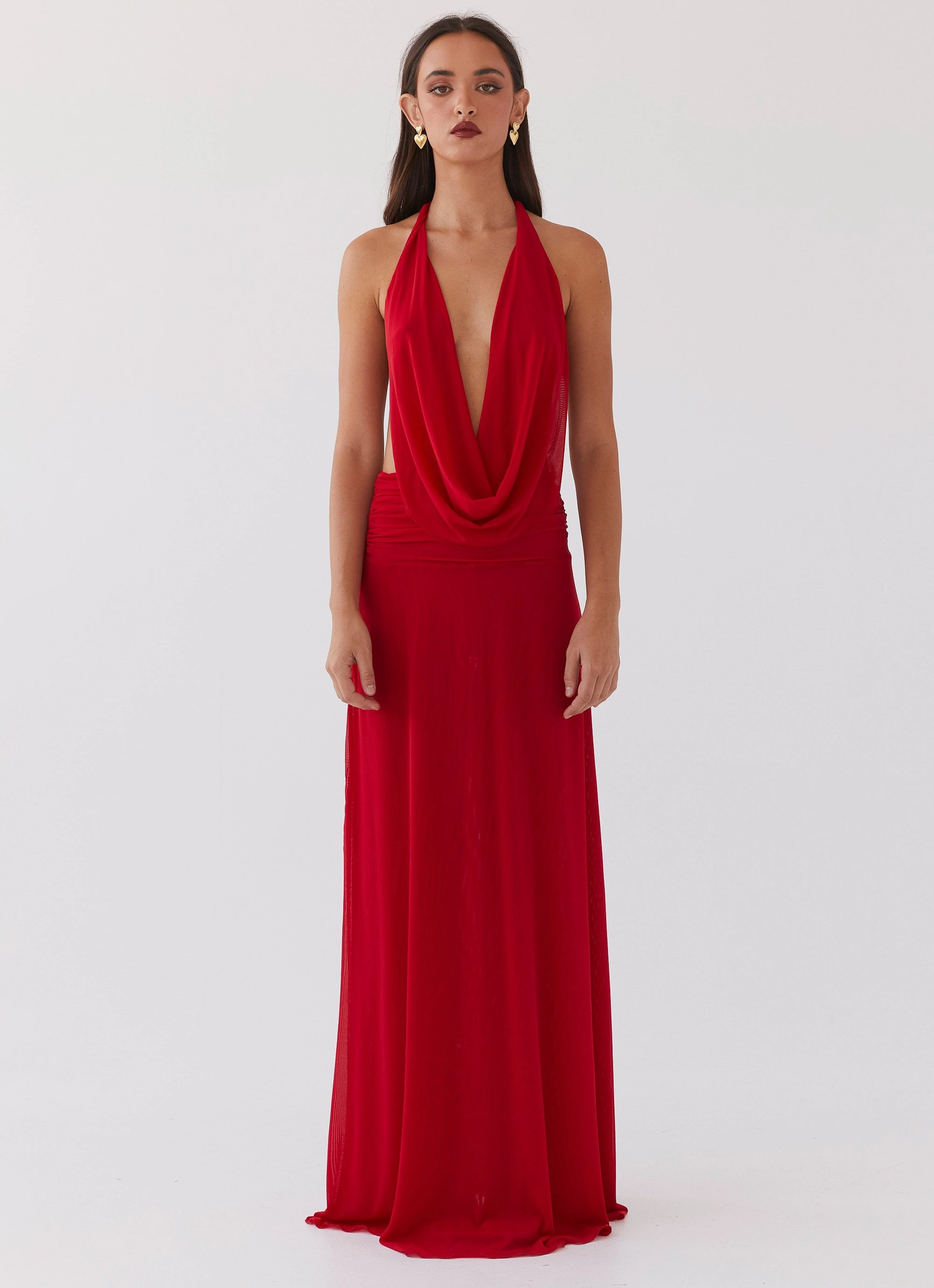 Elysia Mesh Maxi Dress - Cherry Red Quiet Sweet Soft Touch