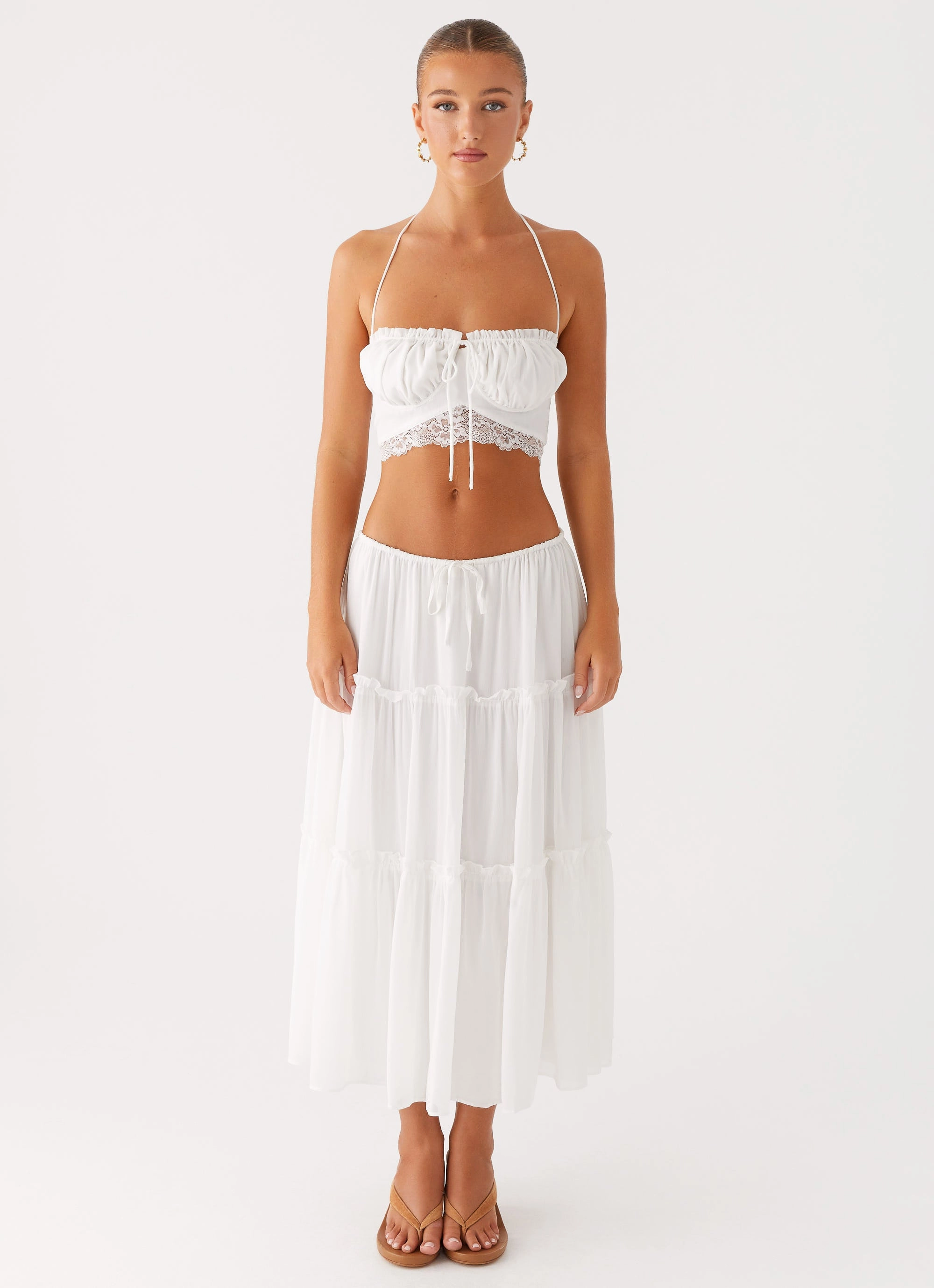 Lightweight Fabric Evi Midi Skirt - Ivory