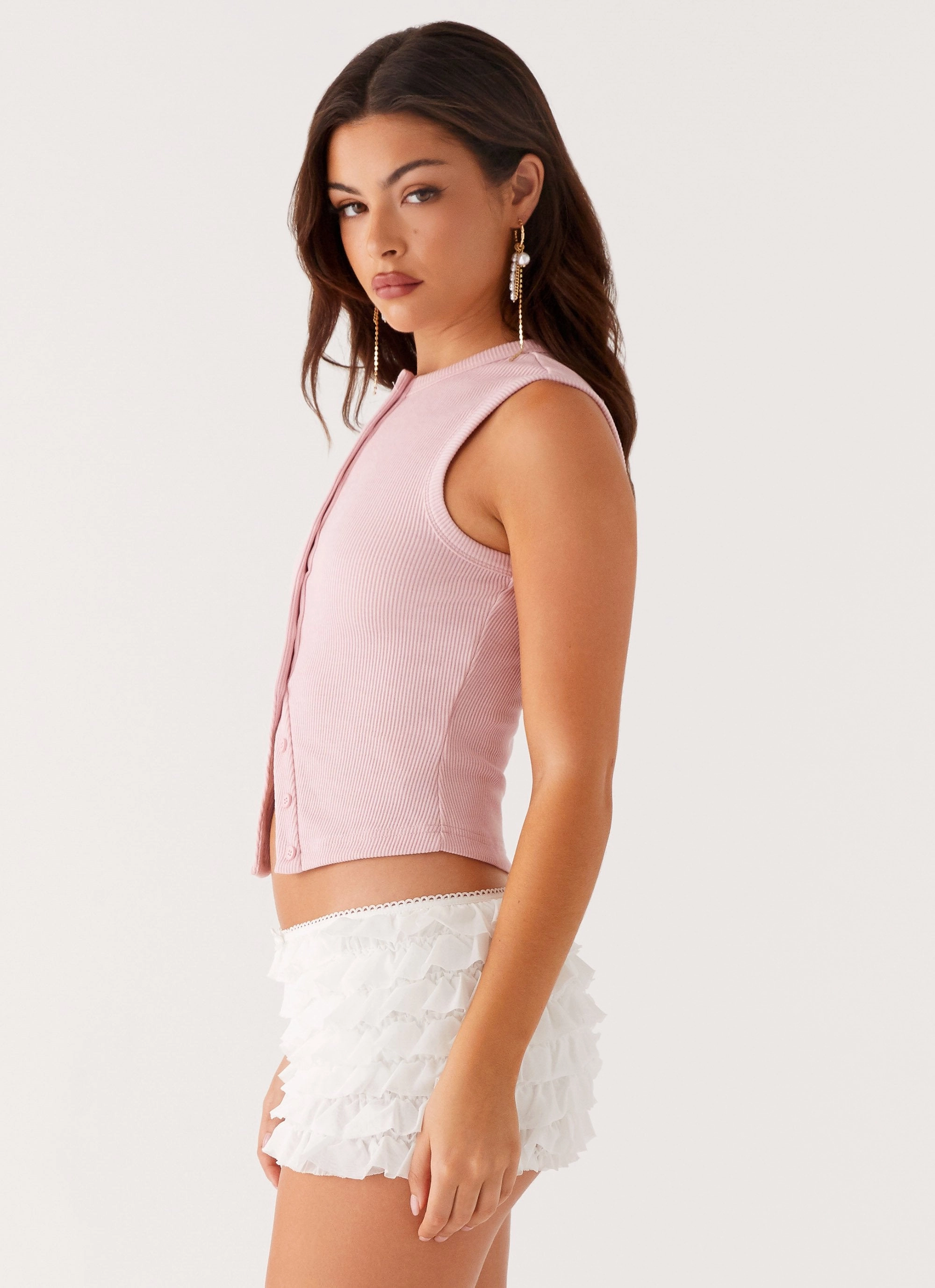 Airflow Mesh Insert Blair Buttoned Tank Top - Pink