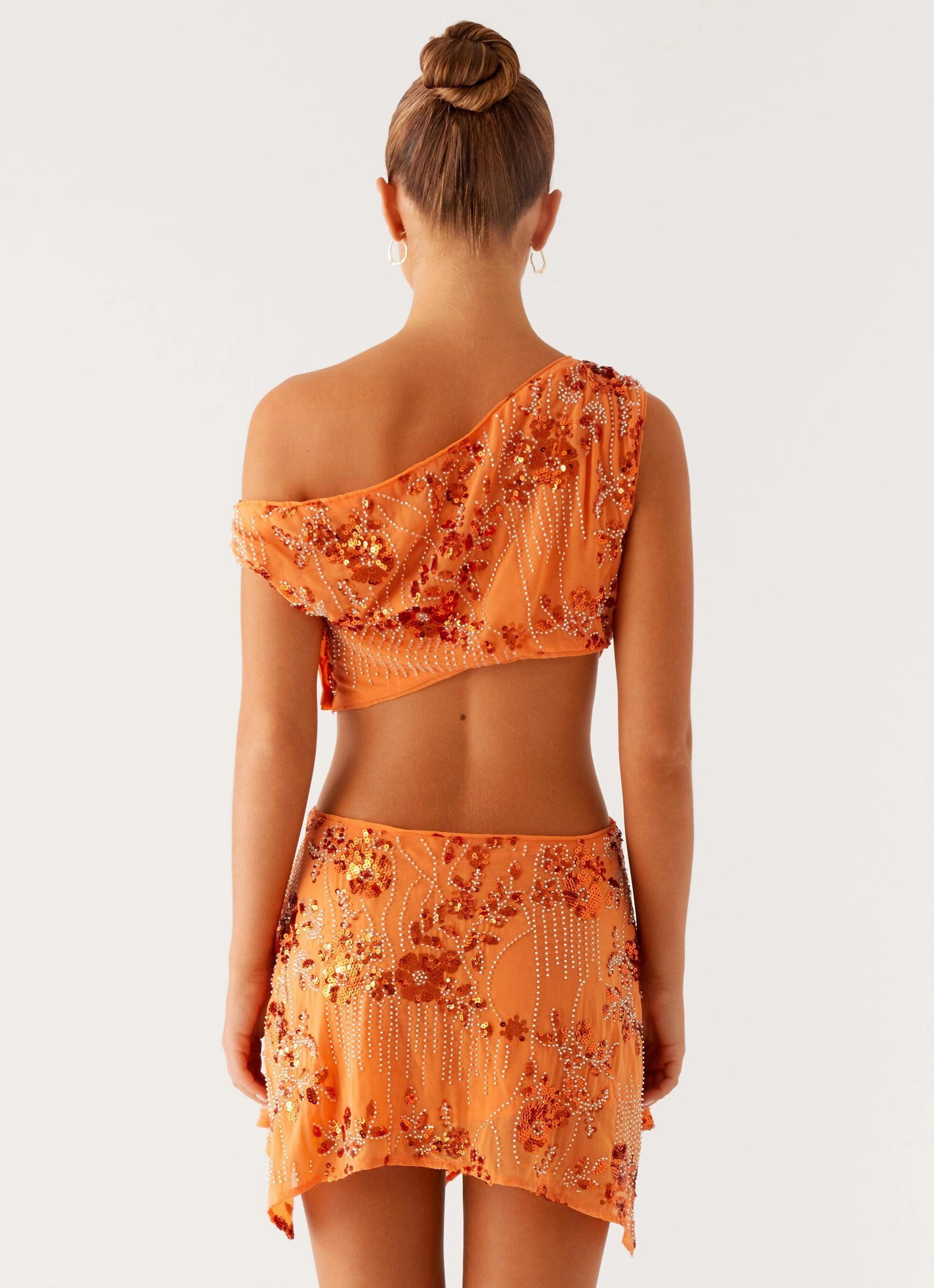 Aletta Sequin Mini Dress - Orange Shape Hug Vibrant Aesthetic