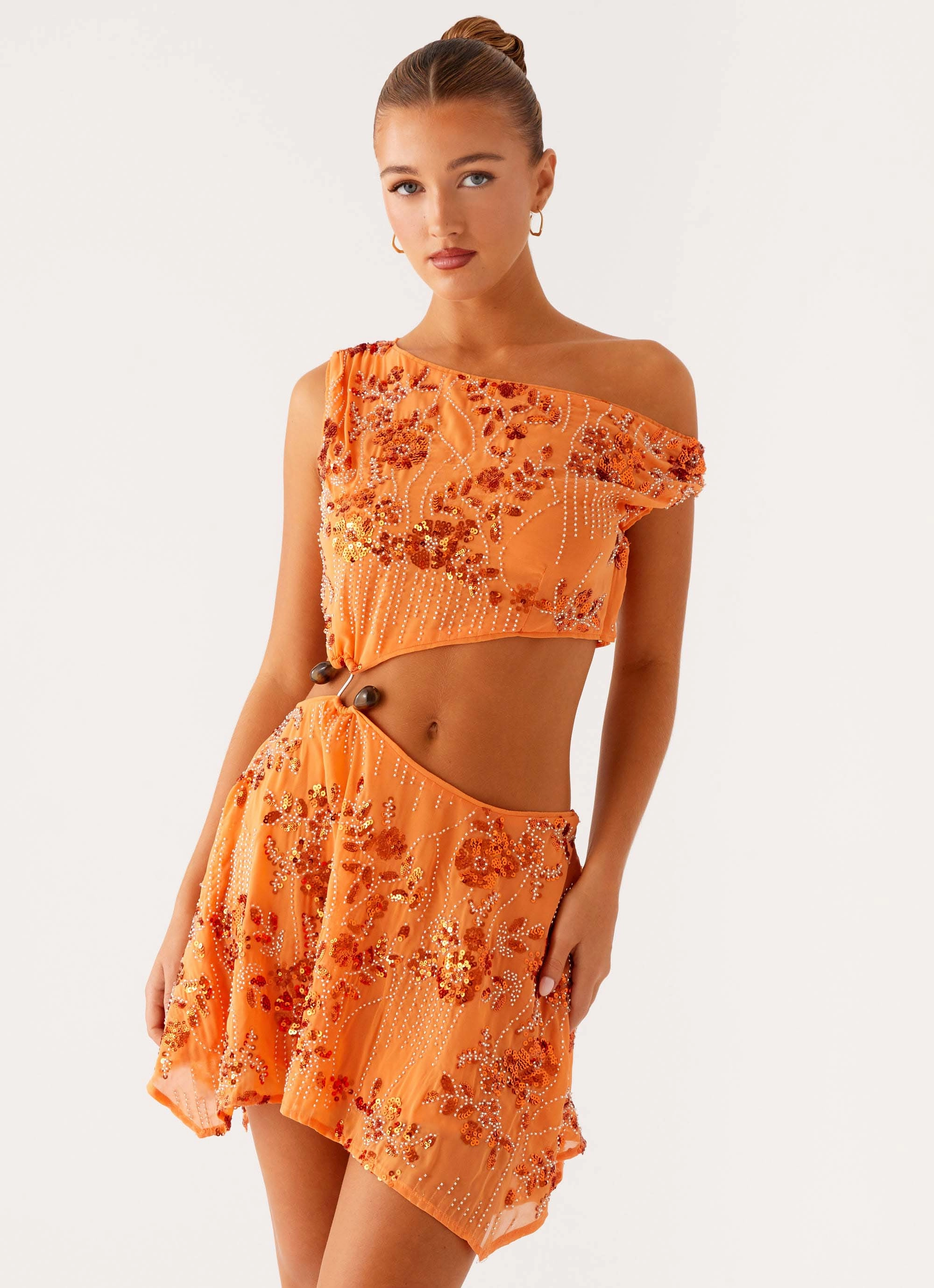 Aletta Sequin Mini Dress - Orange Rose Flush