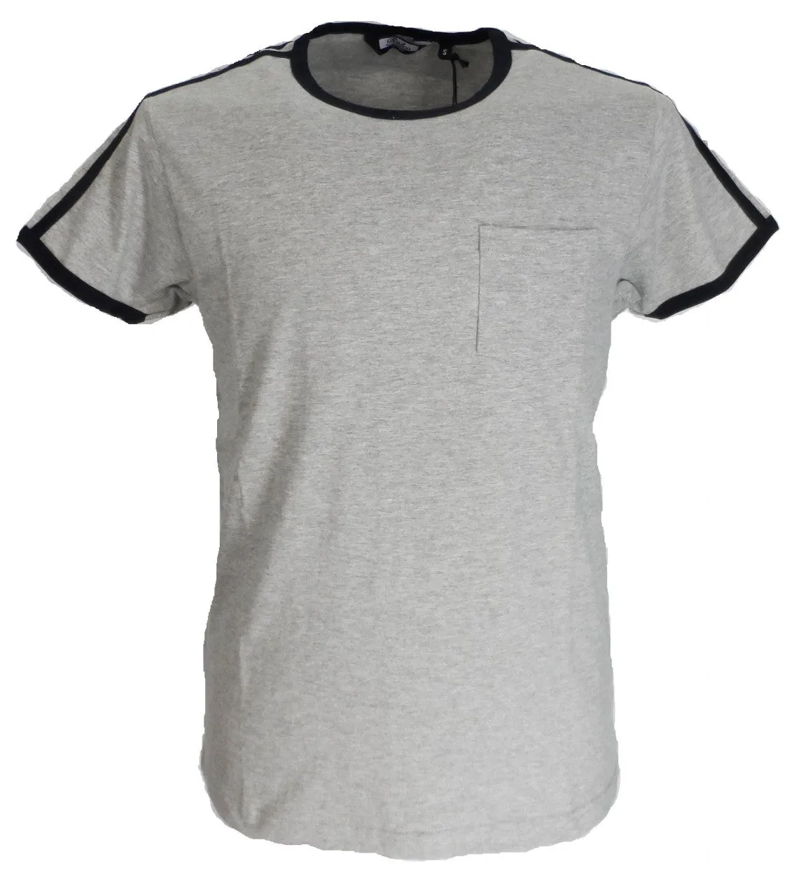 Relco Marl Grey/Navy Retro Ringer 100% Cotton T-Shirts
