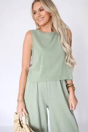 Sloane Jersey Muscle Tank  - Avocado High Durability Material