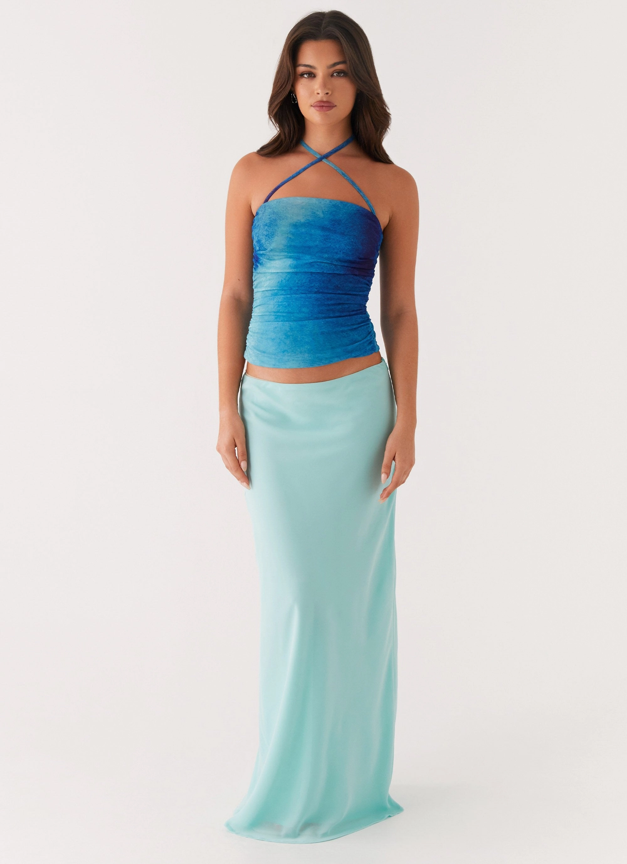 Remedy Halter Top - Blue Tie Dye Tapered Side Panels OdorResistant Coating