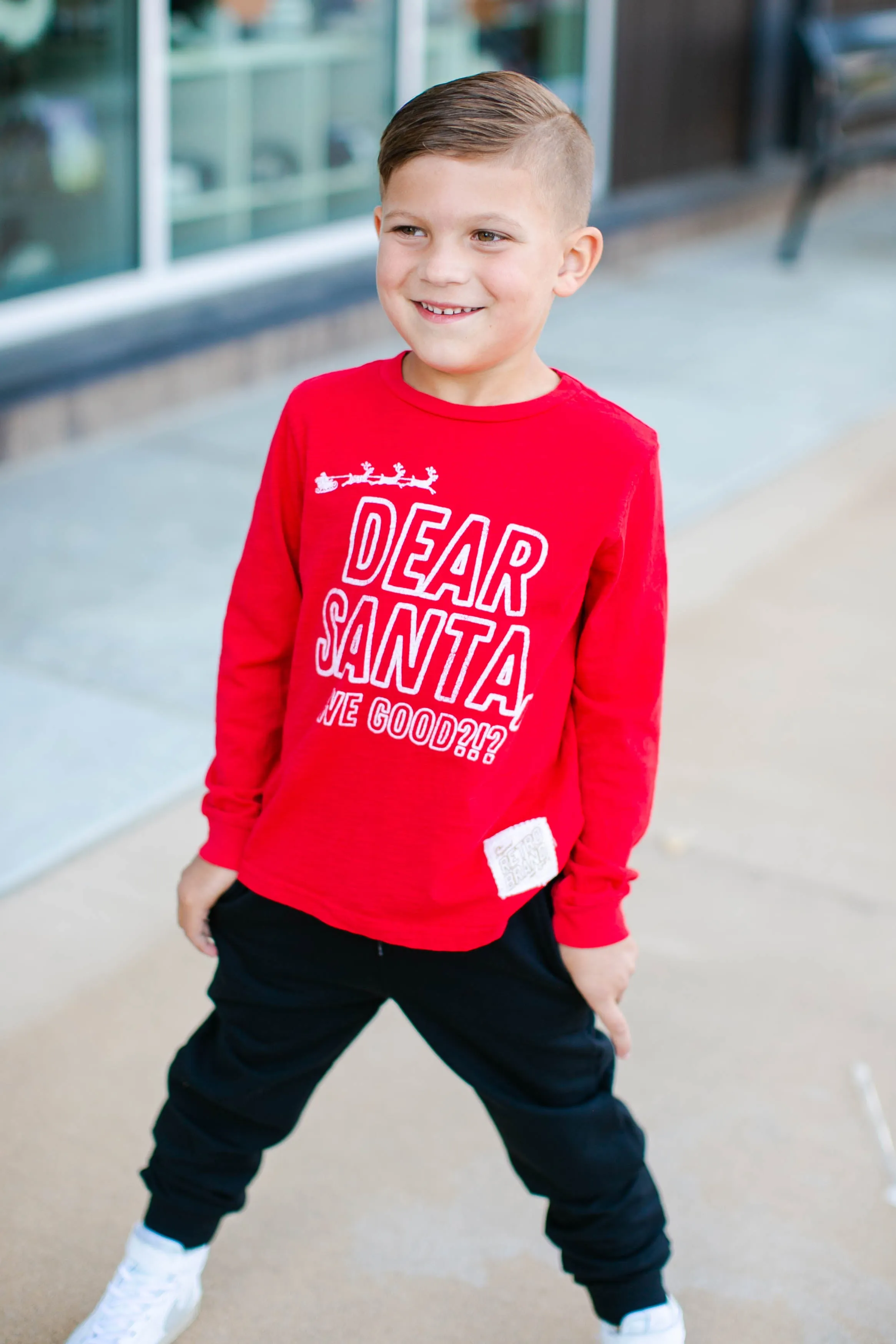 Retro Brand - Dear Santa, We Good? SLIM LS Tee in Red