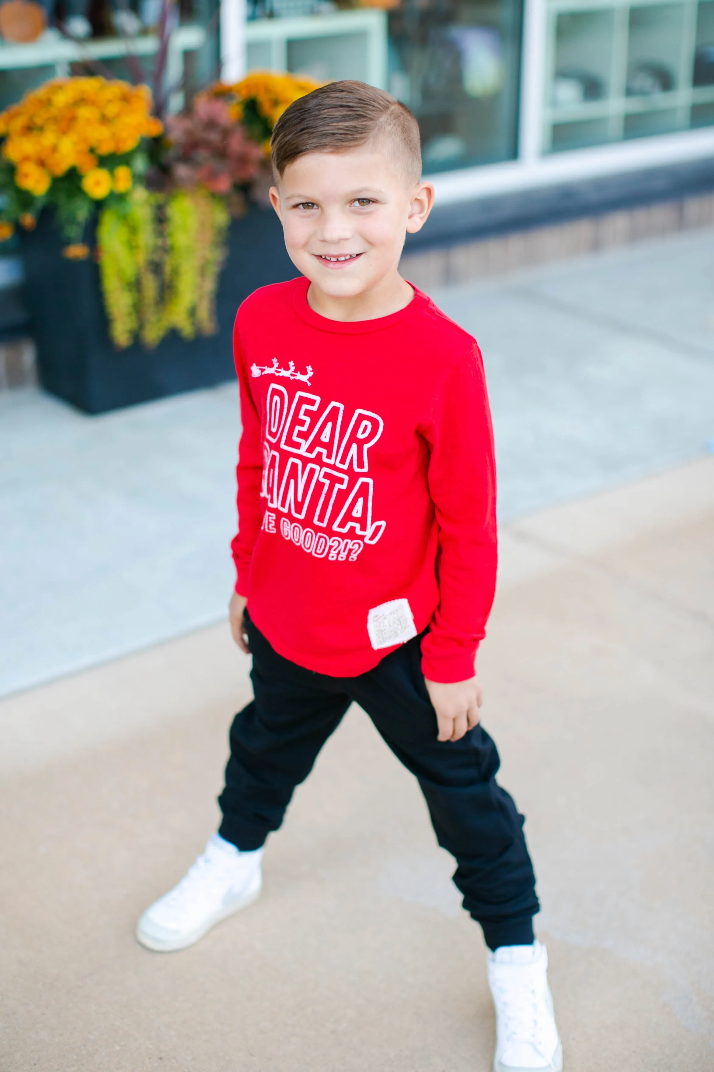 Retro Brand - Dear Santa, We Good? SLIM LS Tee in Red