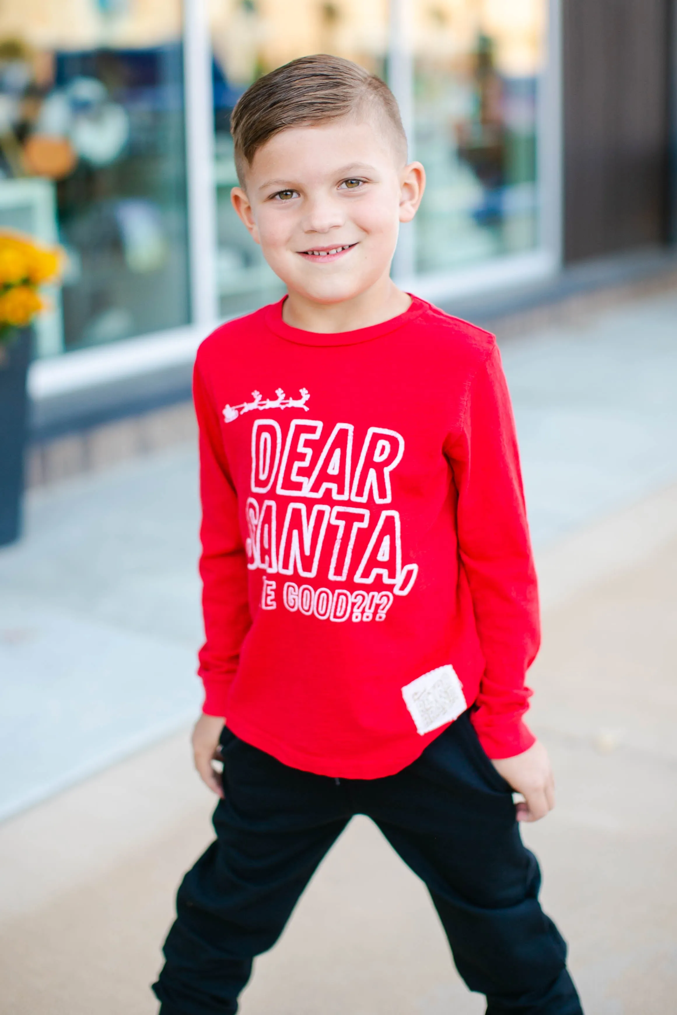 Retro Brand - Dear Santa, We Good? SLIM LS Tee in Red