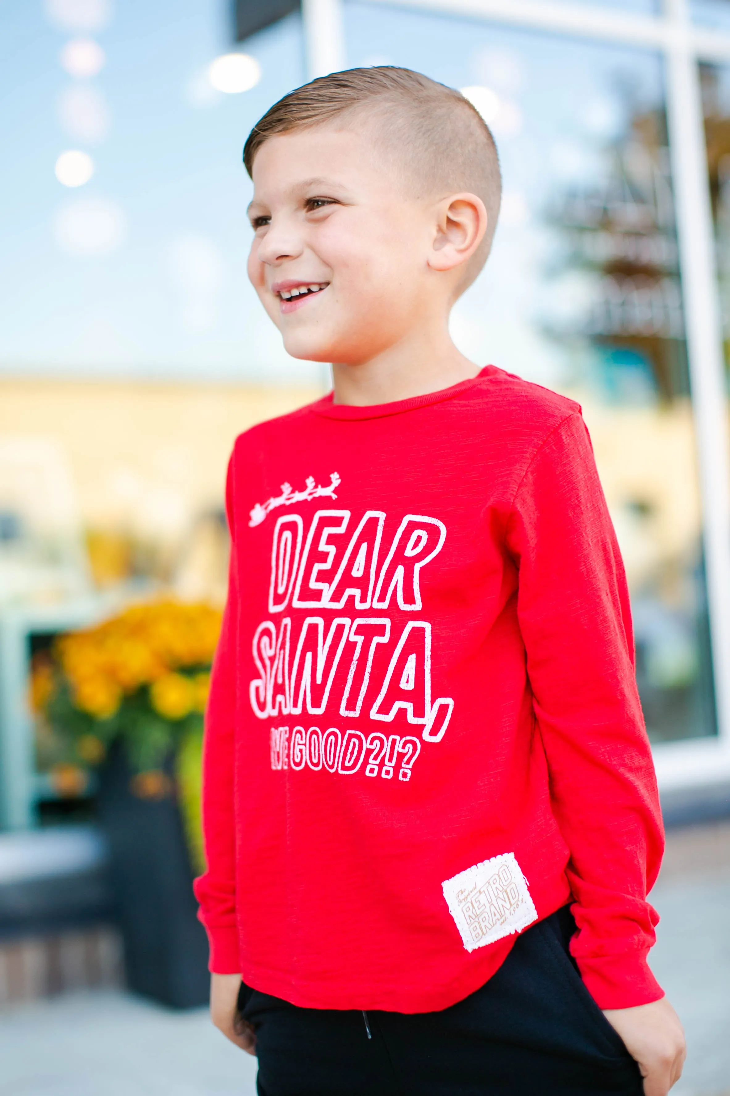 Retro Brand - Dear Santa, We Good? SLIM LS Tee in Red