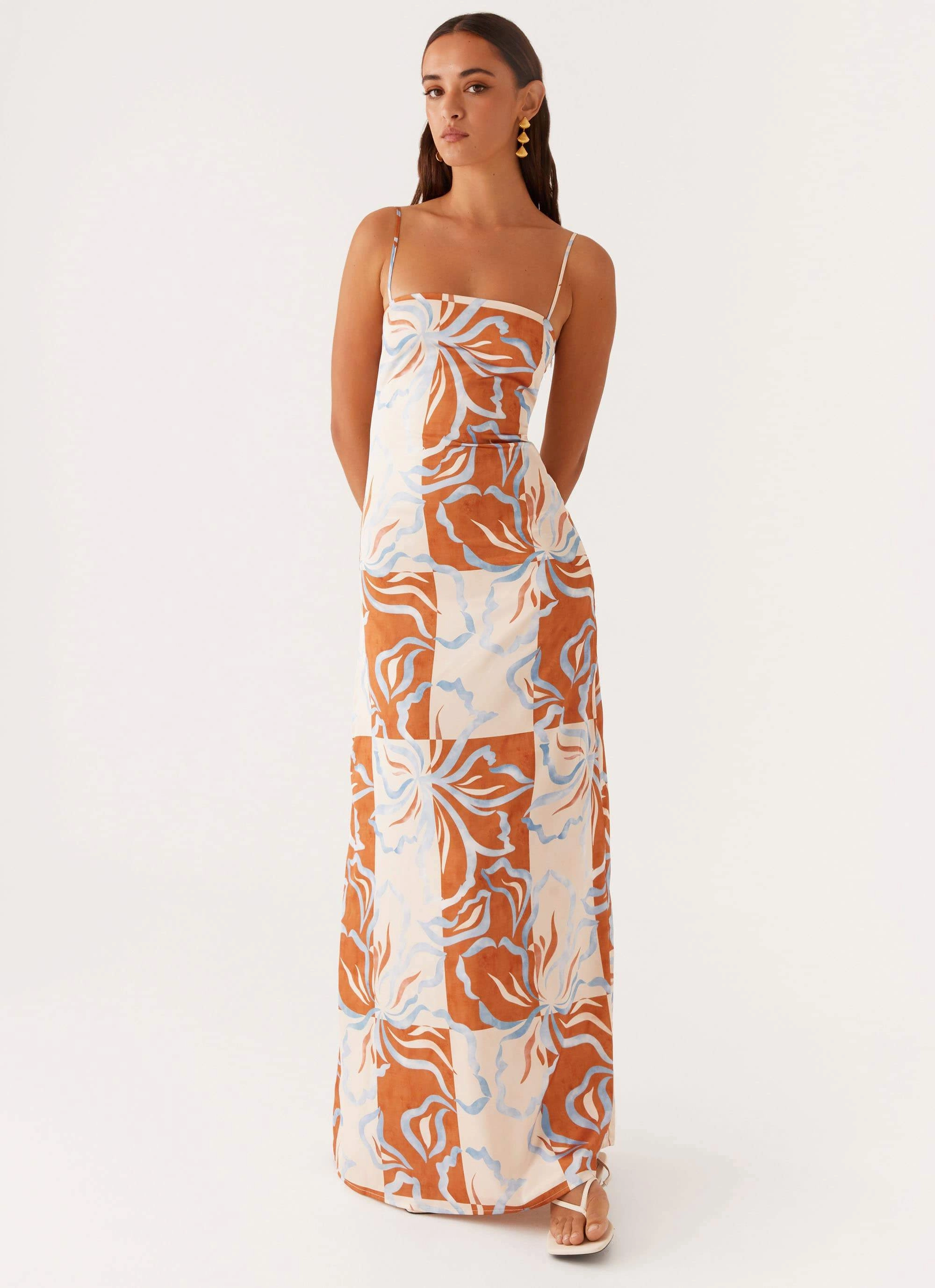 Relax Mode Aster Bloom Maxi Dress - Orange Blue Floral