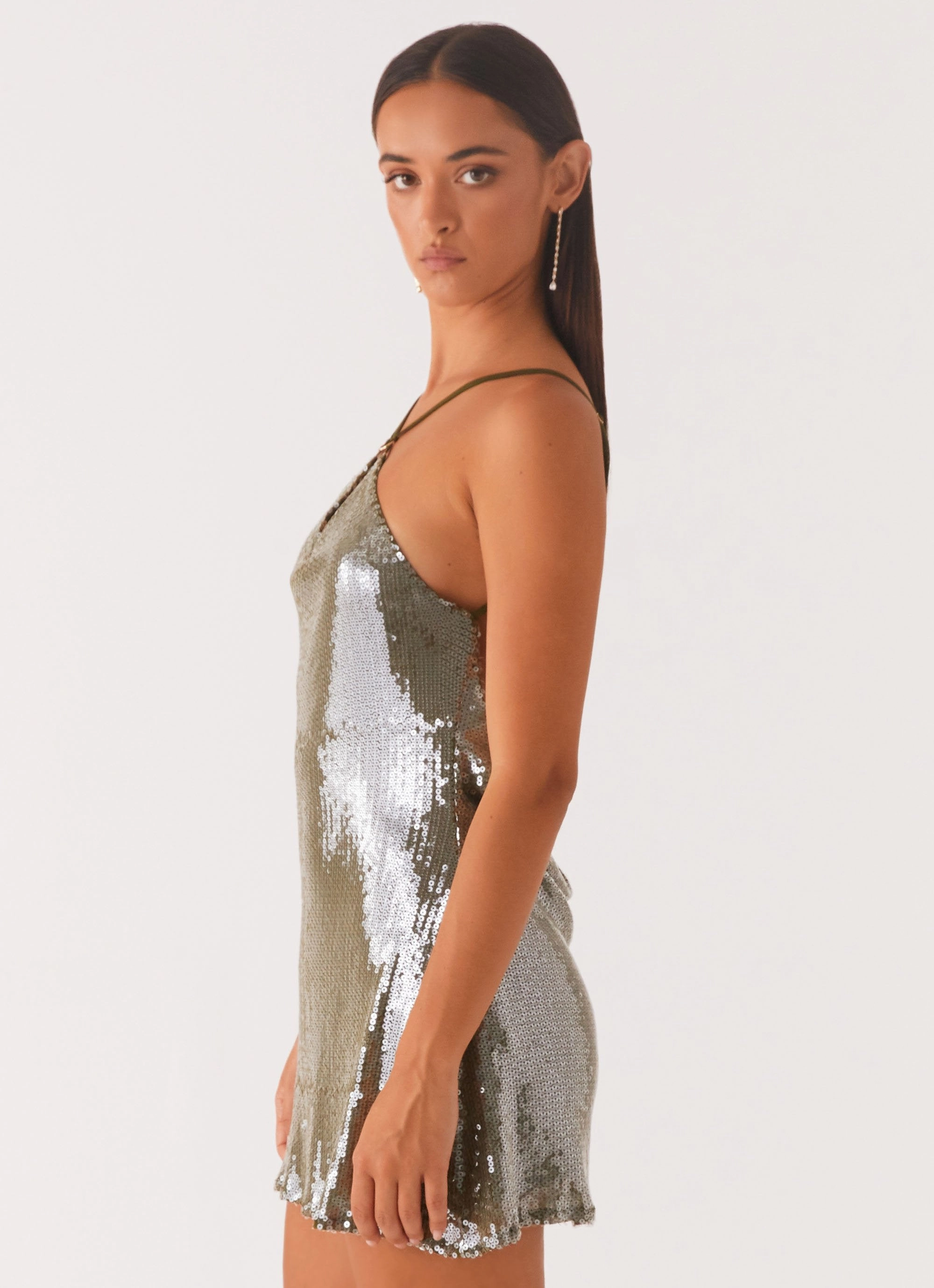 monochrome Radiant Energy Cowl Back Mini Dress - Olive