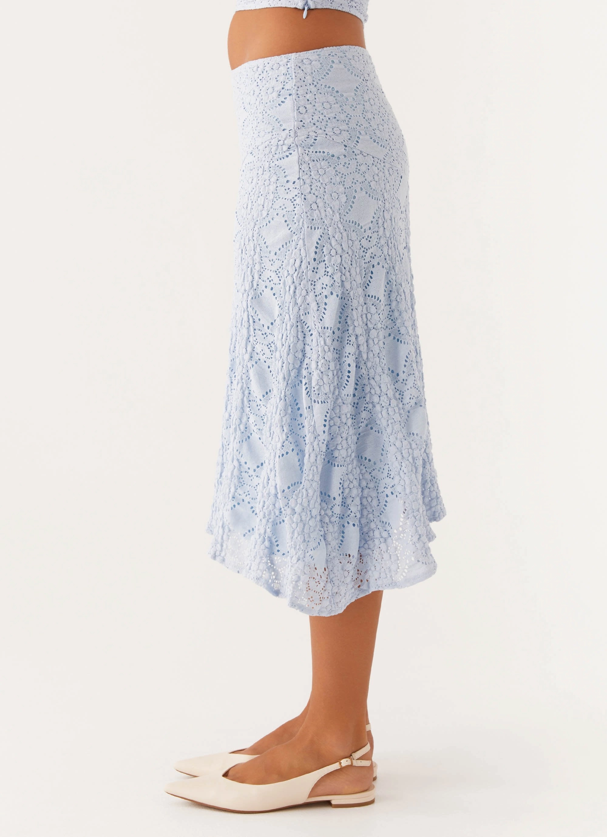 Pure Vibes Elasticized Cuff Diamond Sky Midi Skirt - Blue