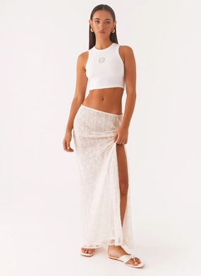 All Day Comfort Retro Style Opal Sequin Maxi Skirt - White