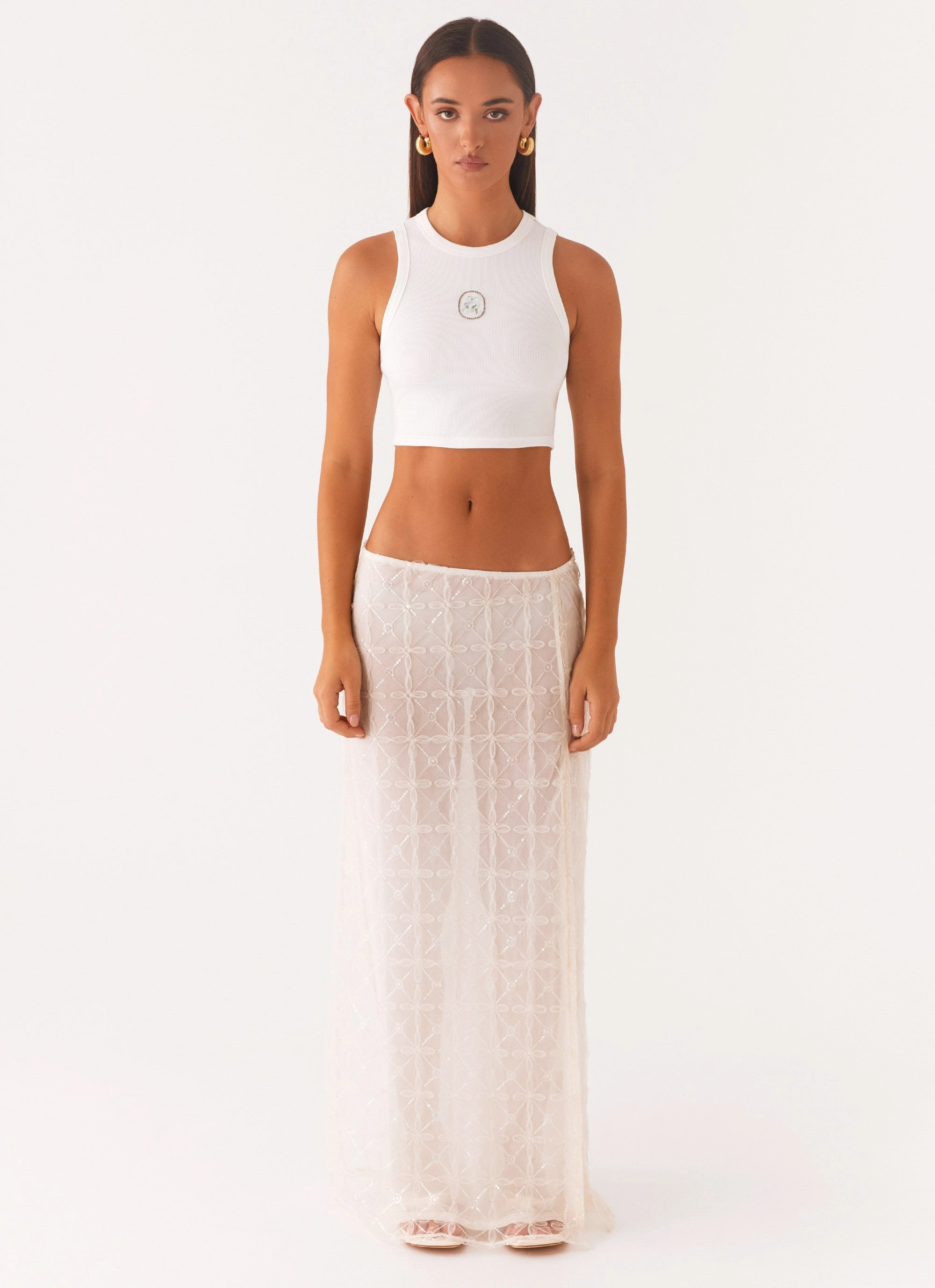 Future Fashion Opal Sequin Maxi Skirt - White