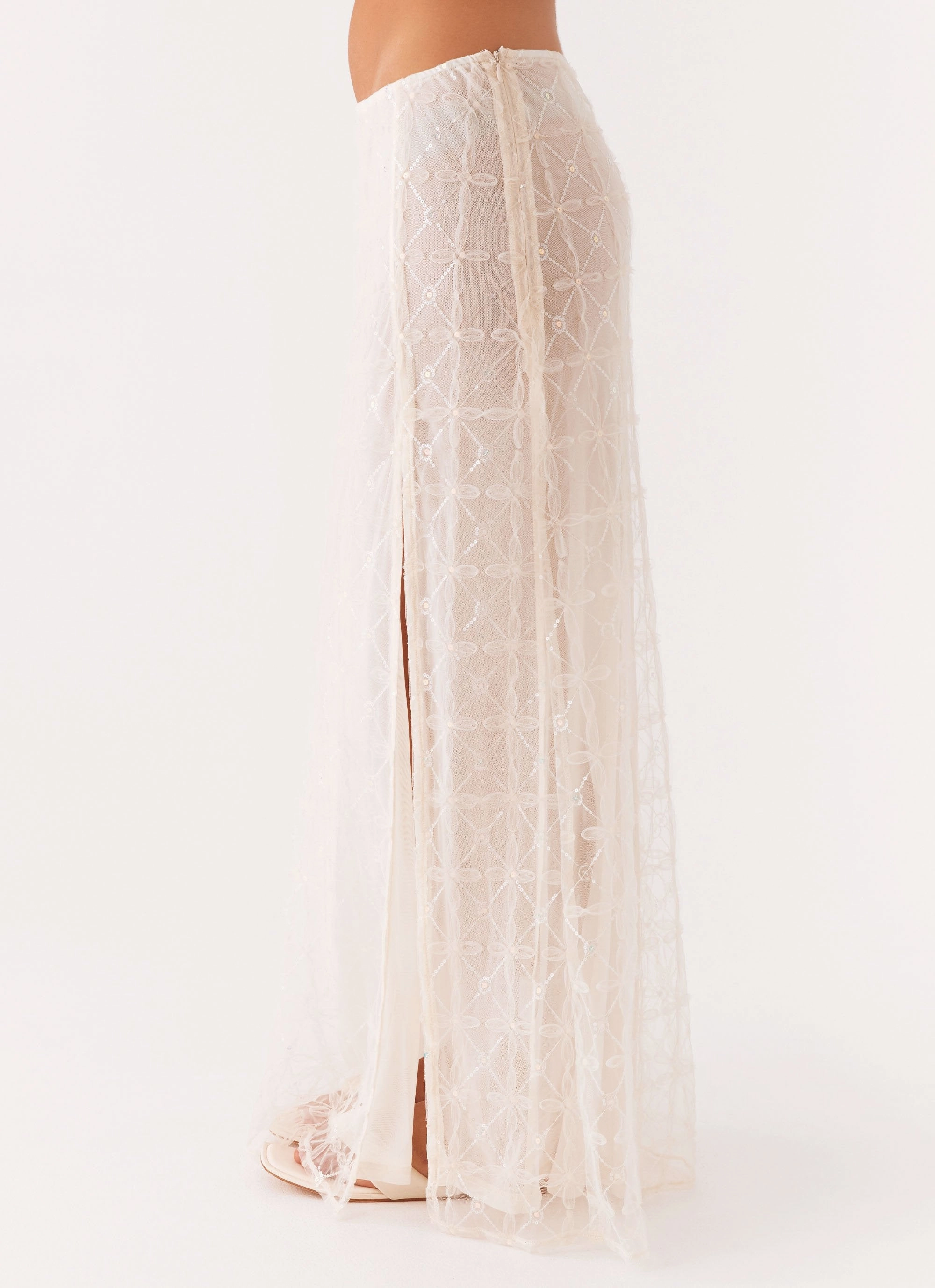 Opal Sequin Maxi Skirt - White Smooth Layer