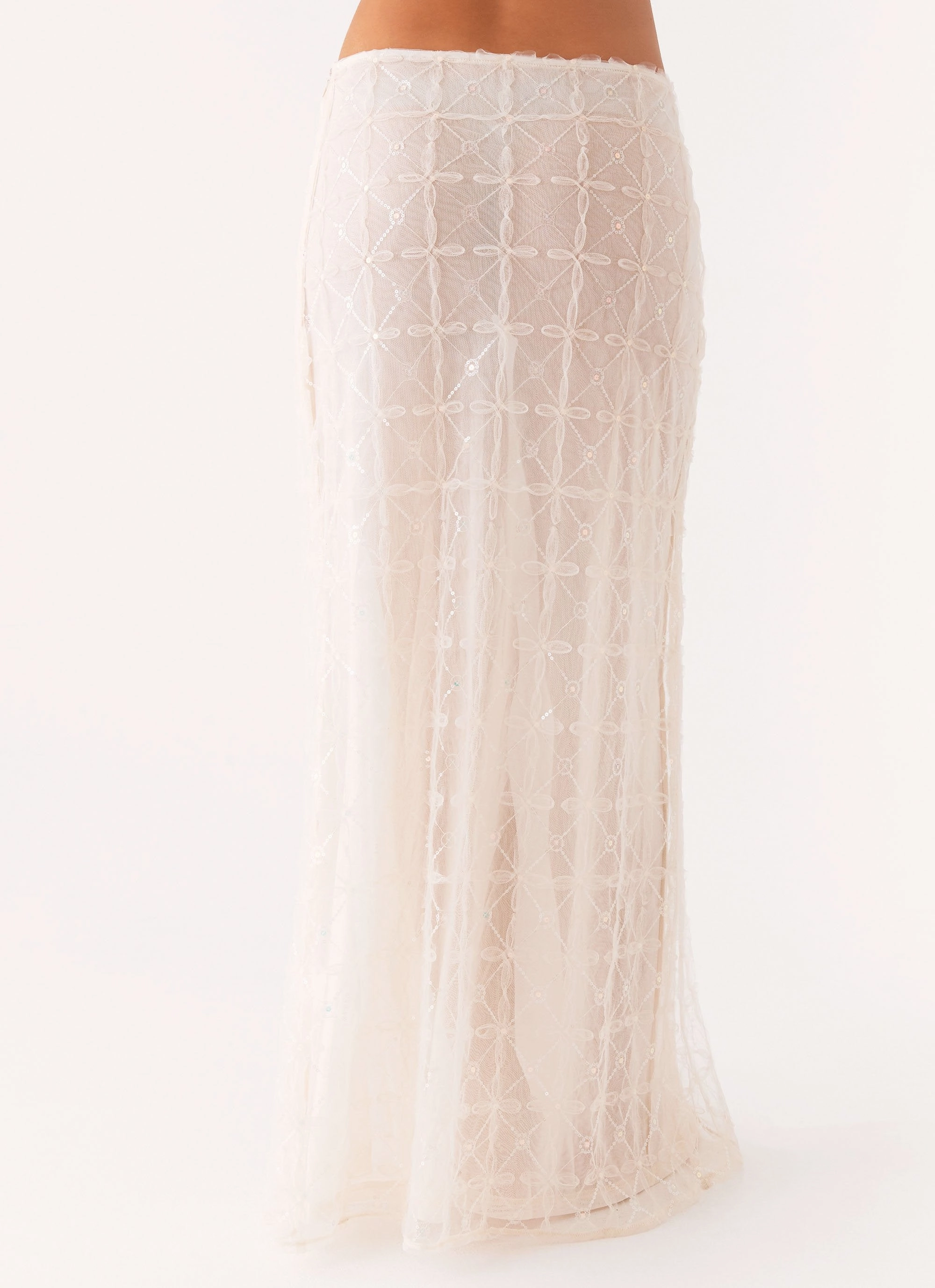 Opal Sequin Maxi Skirt - White Stretch Waist