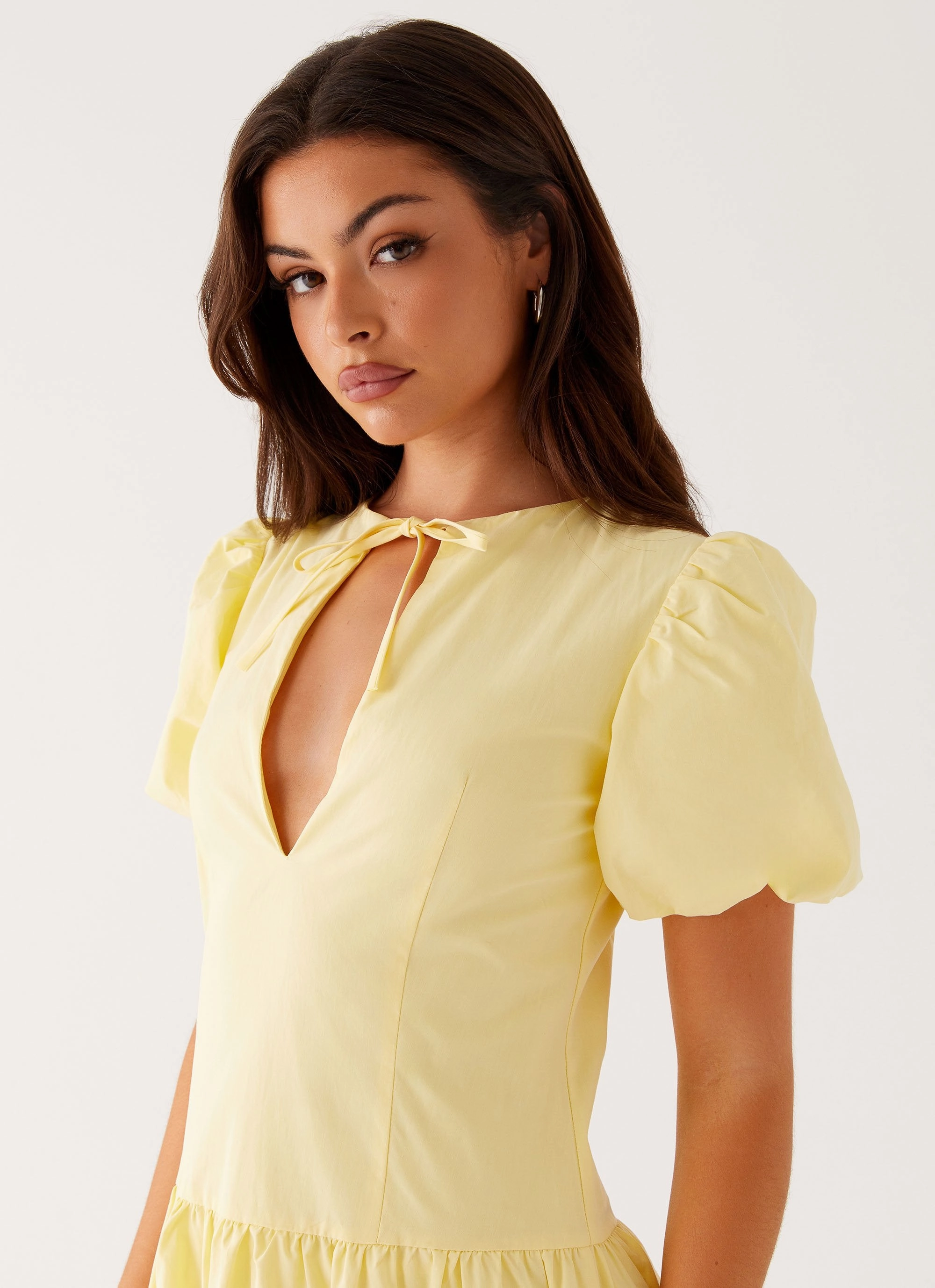 Reyna Midi Dress - Yellow Simple Yet Elegant Drawstring-Closure