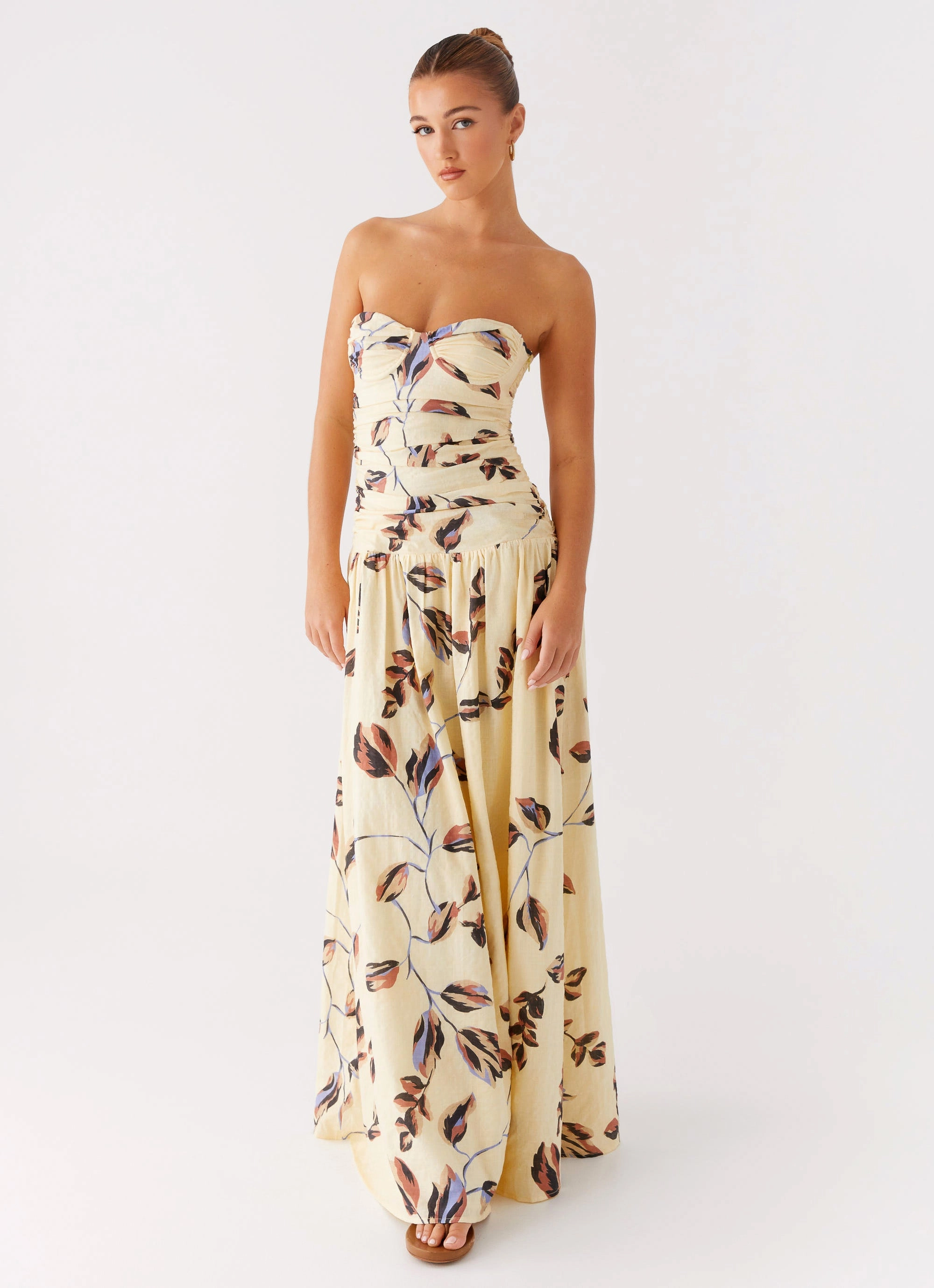 Rhea Ruched Maxi Dress - Buttercream Bliss Shirred-Detail