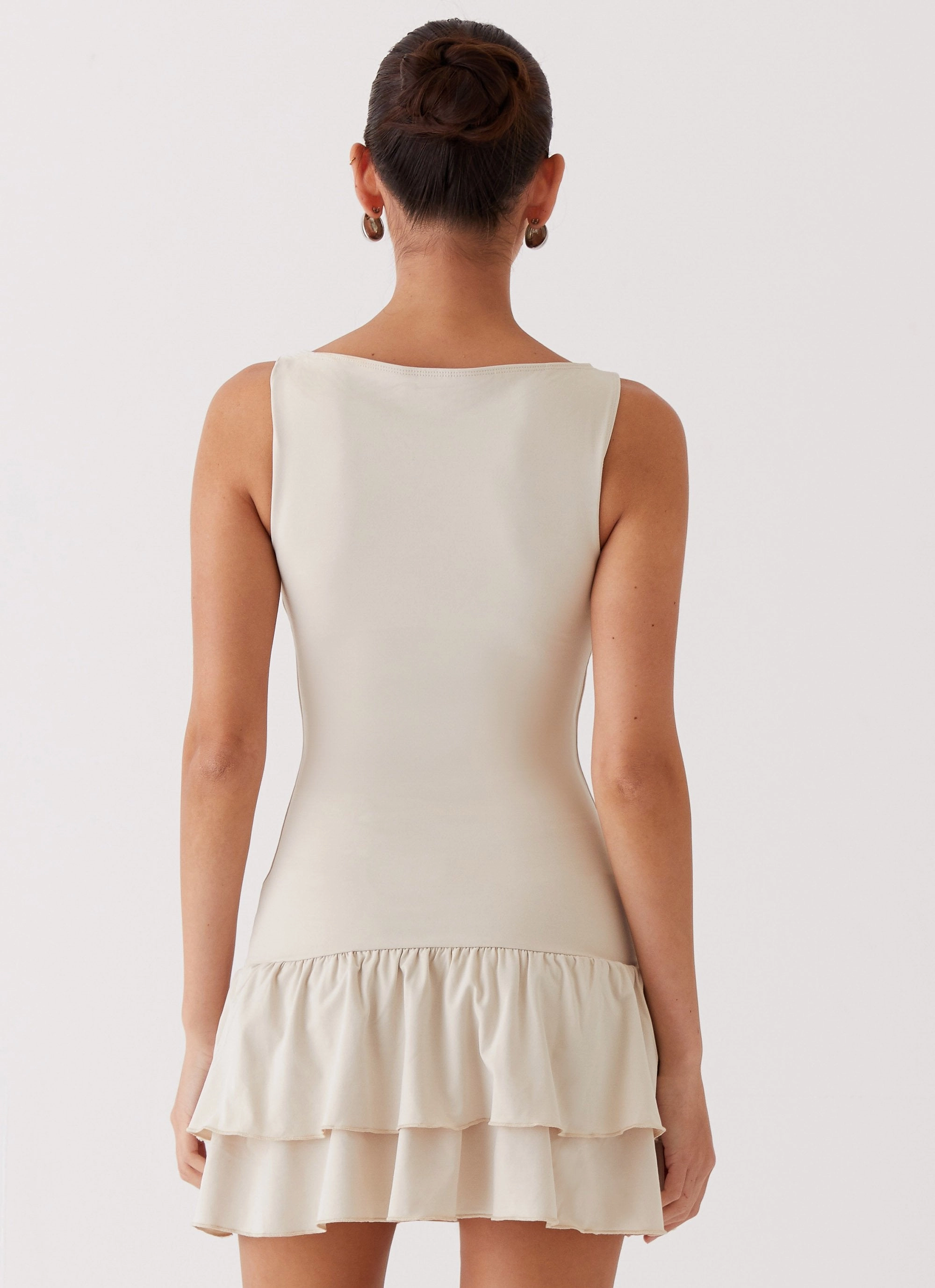 Rhiannon Frill Mini Dress - Ivory Hidden Zipper