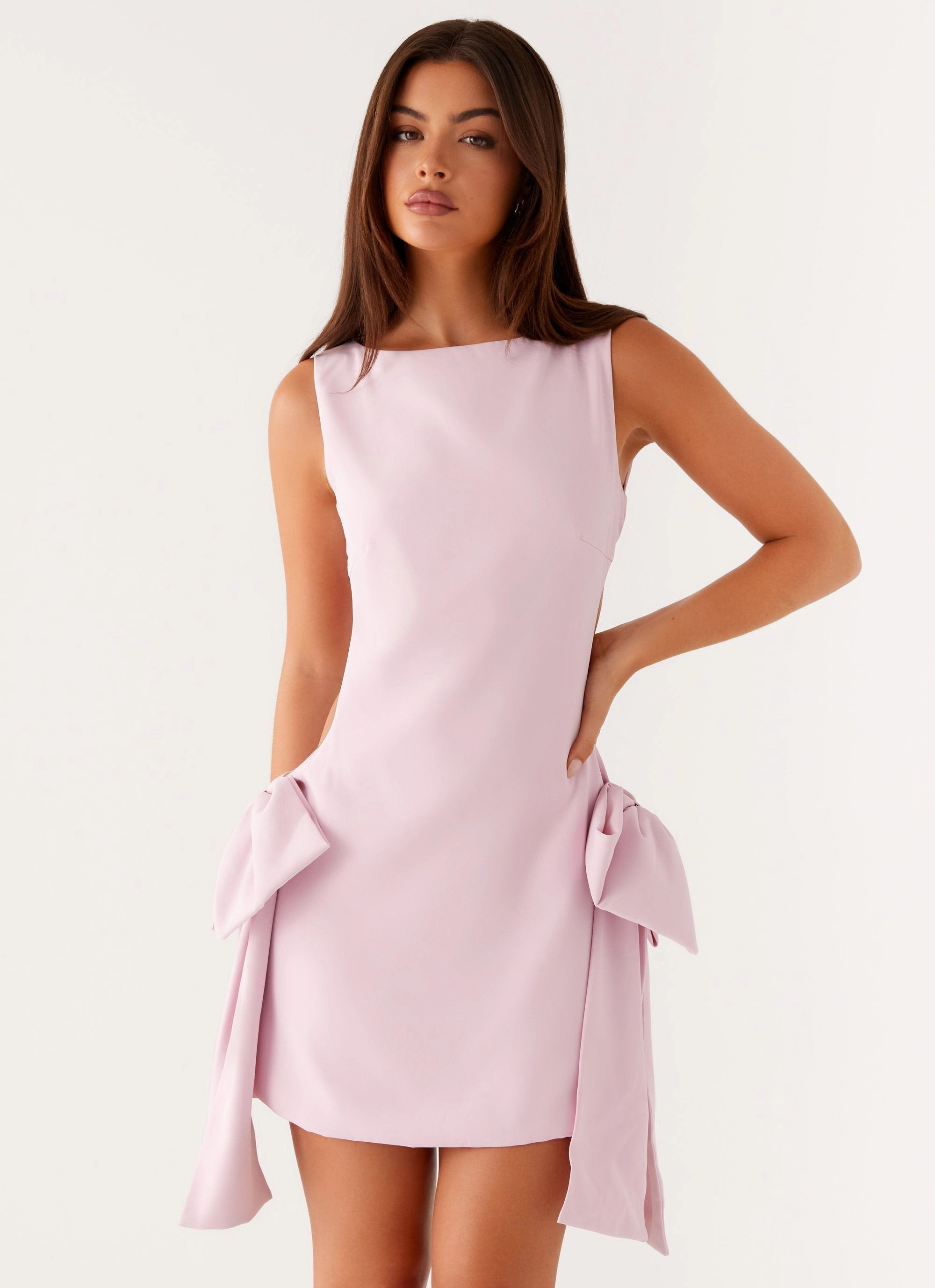 Feminine fit-and-flare silhouette Rhodes Bow Mini Dress - Pink