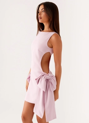 Care-Instructions-Included Glossy Fabric Rhodes Bow Mini Dress - Pink