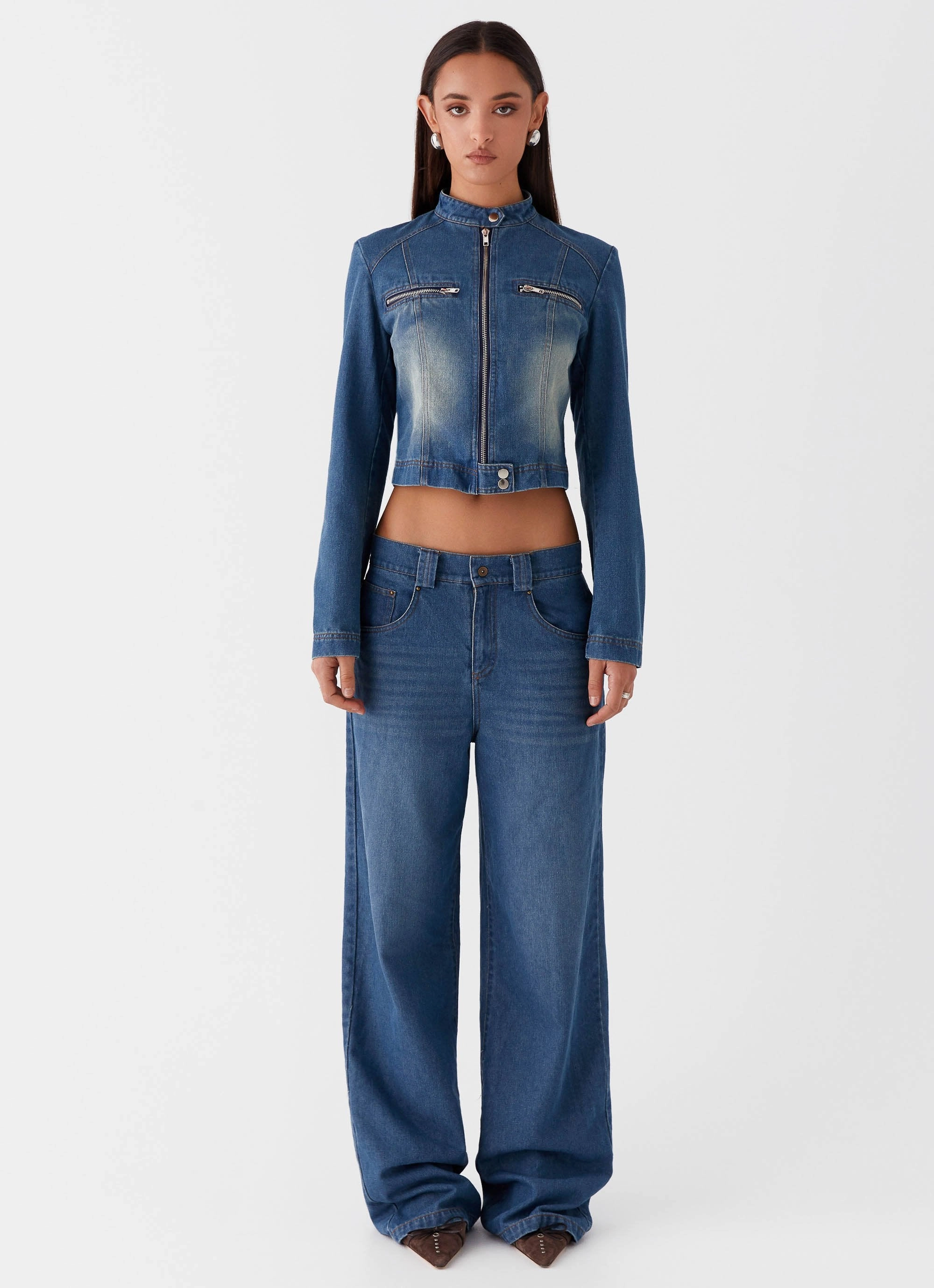 Ride Elegant Baggy Jeans - Vintage Blue Wash ThermalInsulation Low-rise style