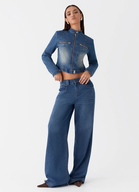 Ride Elegant Baggy Jeans - Vintage Blue Wash Sleek Design