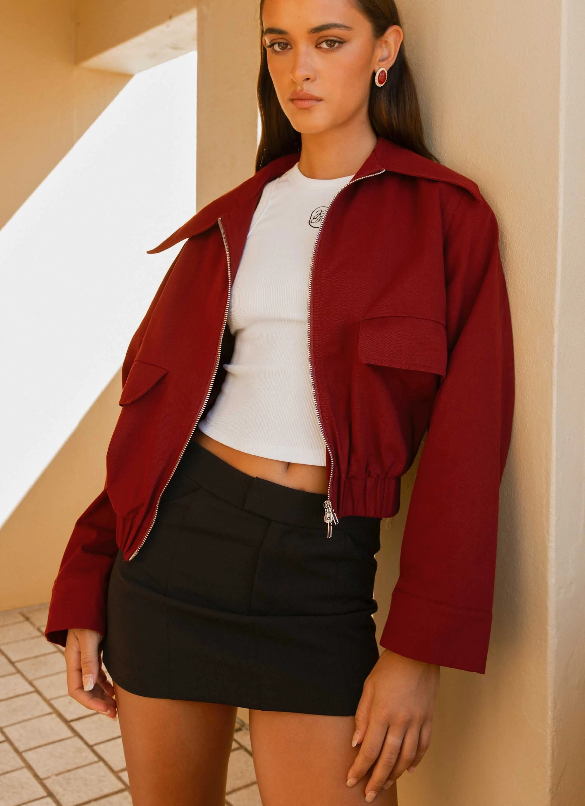 Right Direction Oversized Bomber Jacket - Deep Red hypoallergenic material Weekend Casual